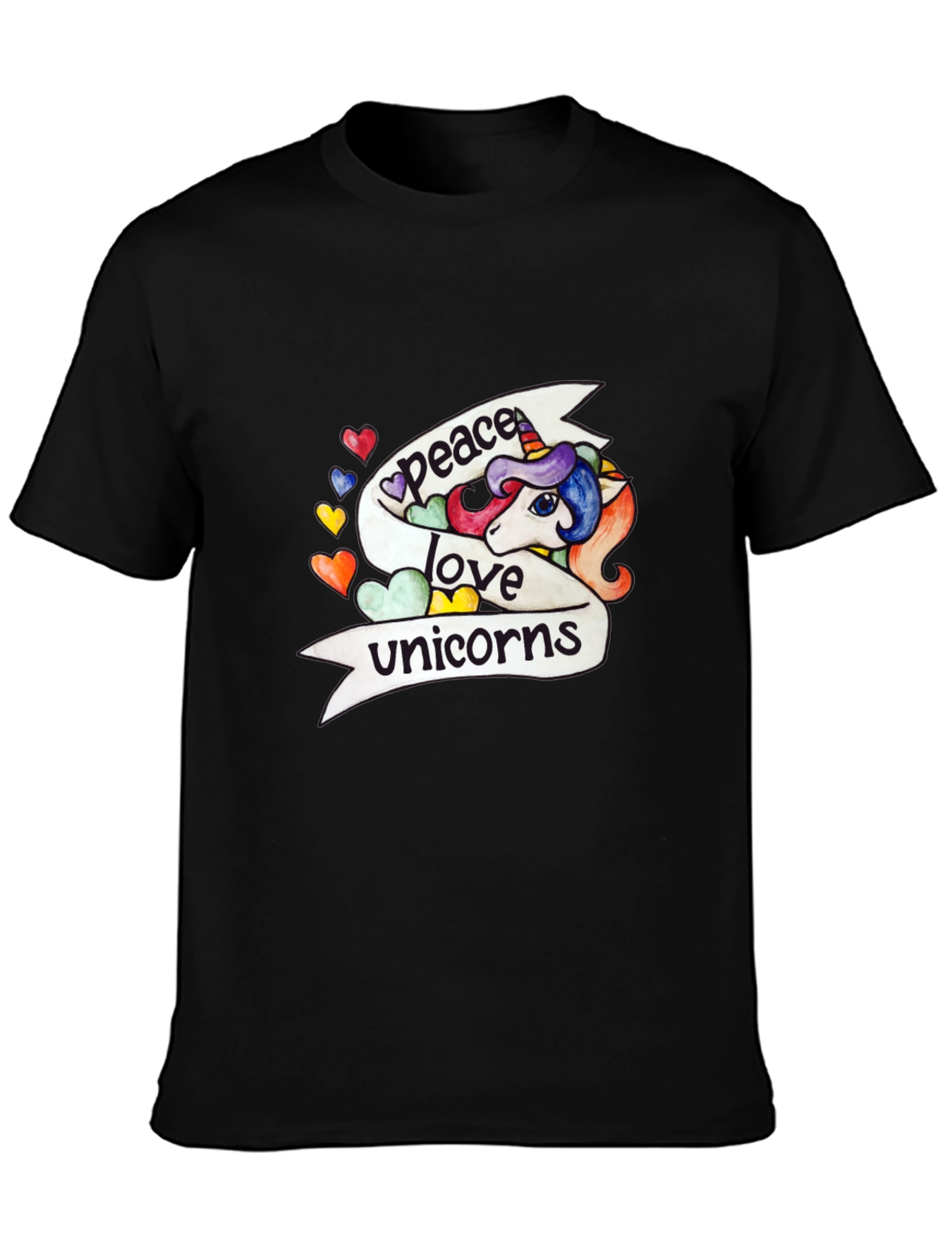 Peace Love Unicorns Graphic Tee - Black Cotton T-Shirt - 3