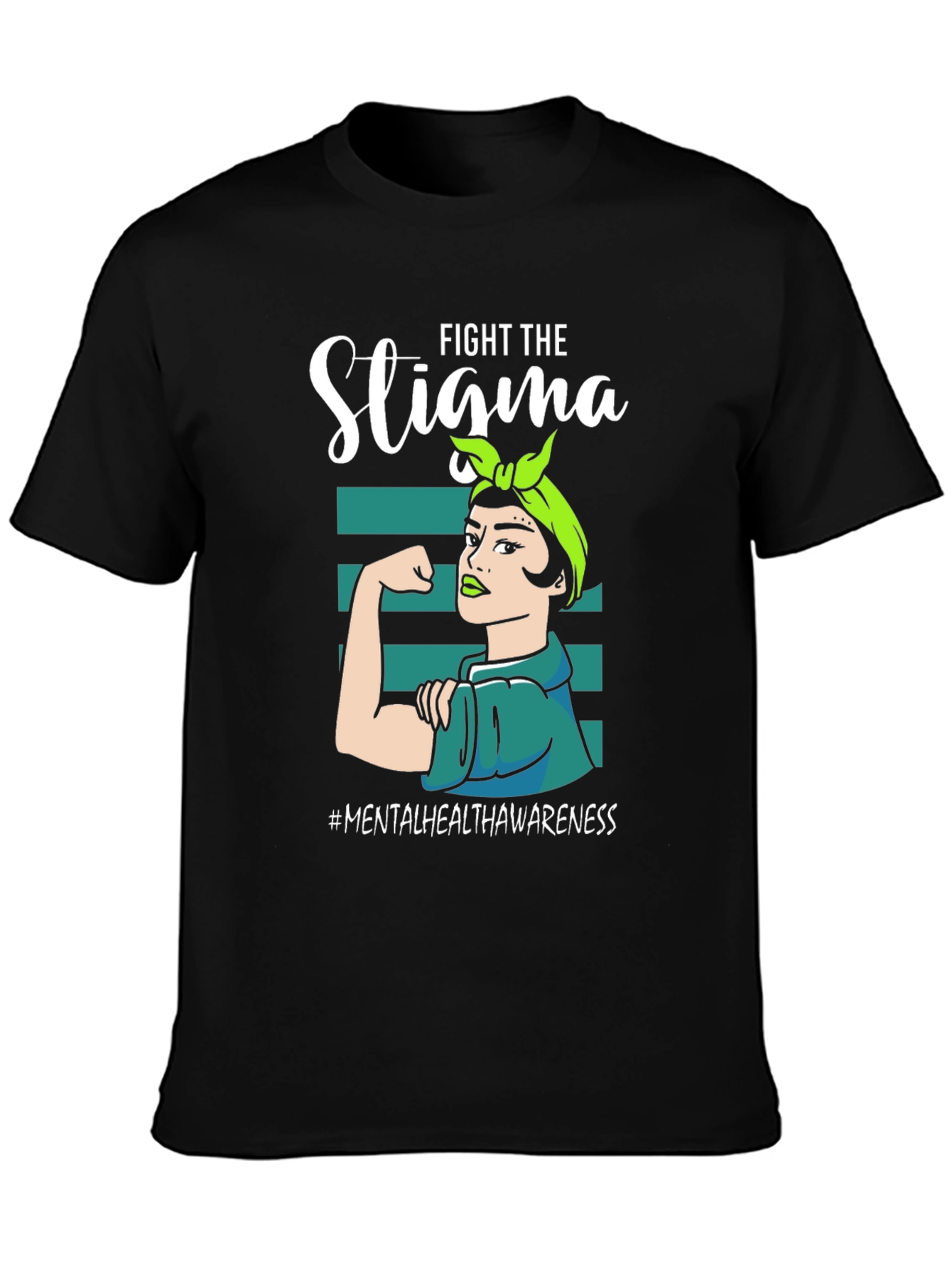 Black Fight the Stigma Mental Health Awareness T-Shirt view 3