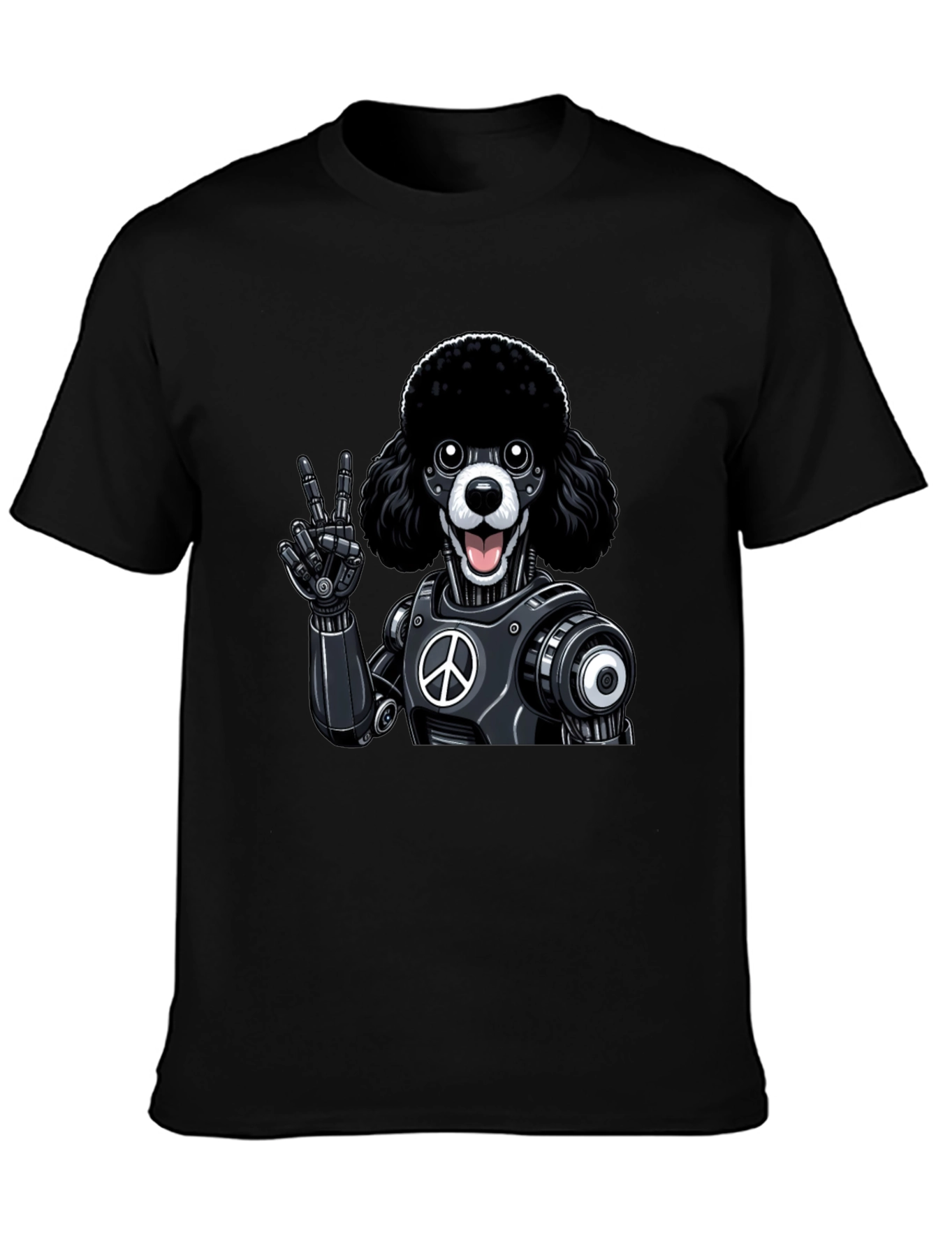 Black Peace Poodle Robot Graphic T-Shirt view 3