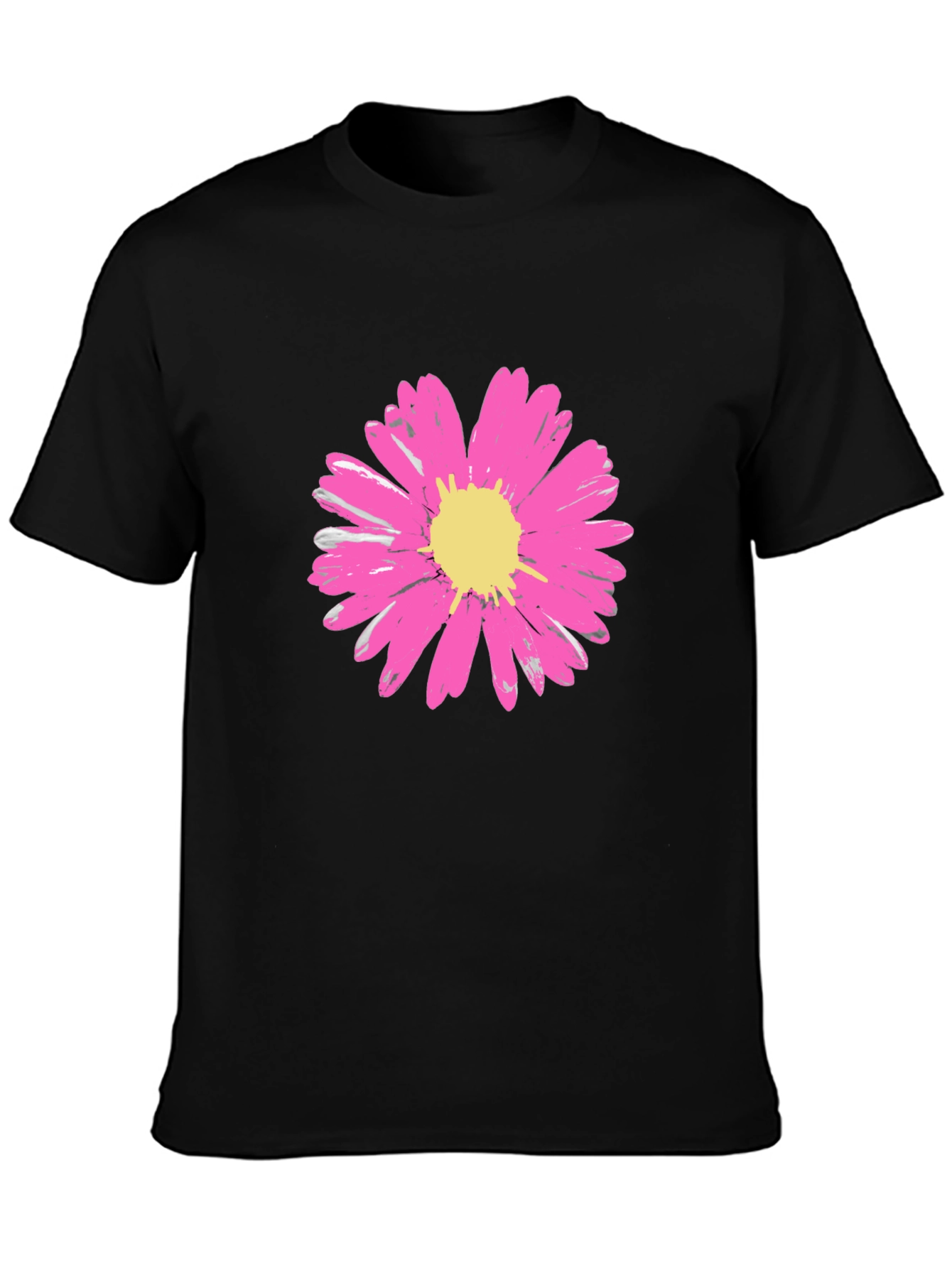 Black Daisy Flower Graphic Tee - Stylish Black Cotton T-Shirt view 3