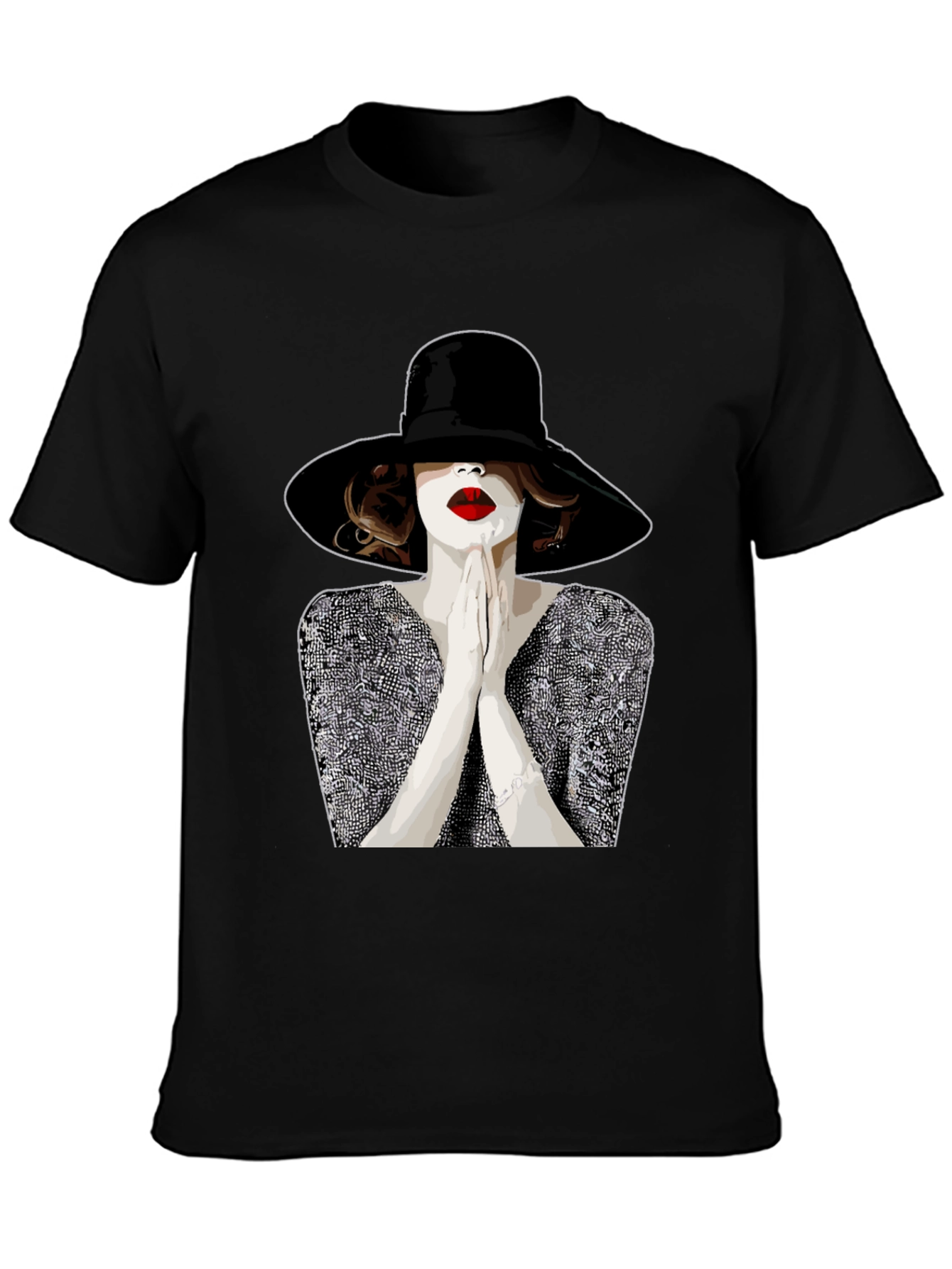 Black Stylish Graphic Tee - Woman with Hat view 3