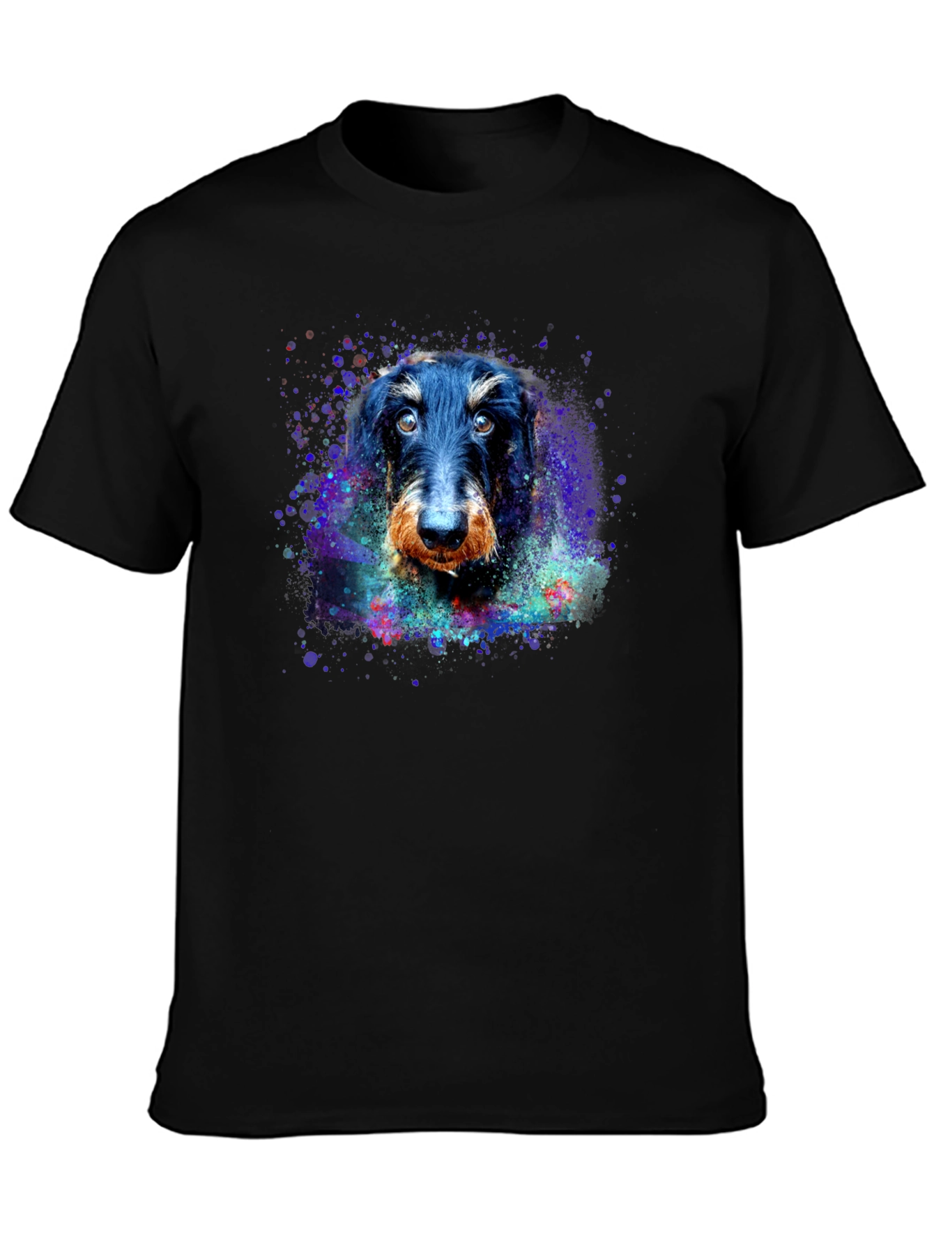 Black Dachshund Dog Watercolor Art Print Black T-Shirt view 3
