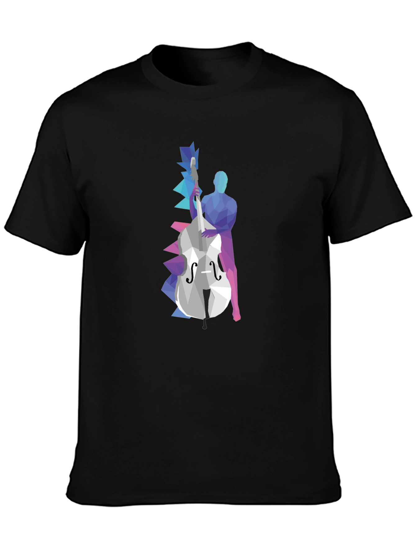 Black Abstract Bass Player Graphic Tee - Black Cotton T-Shirt view 3