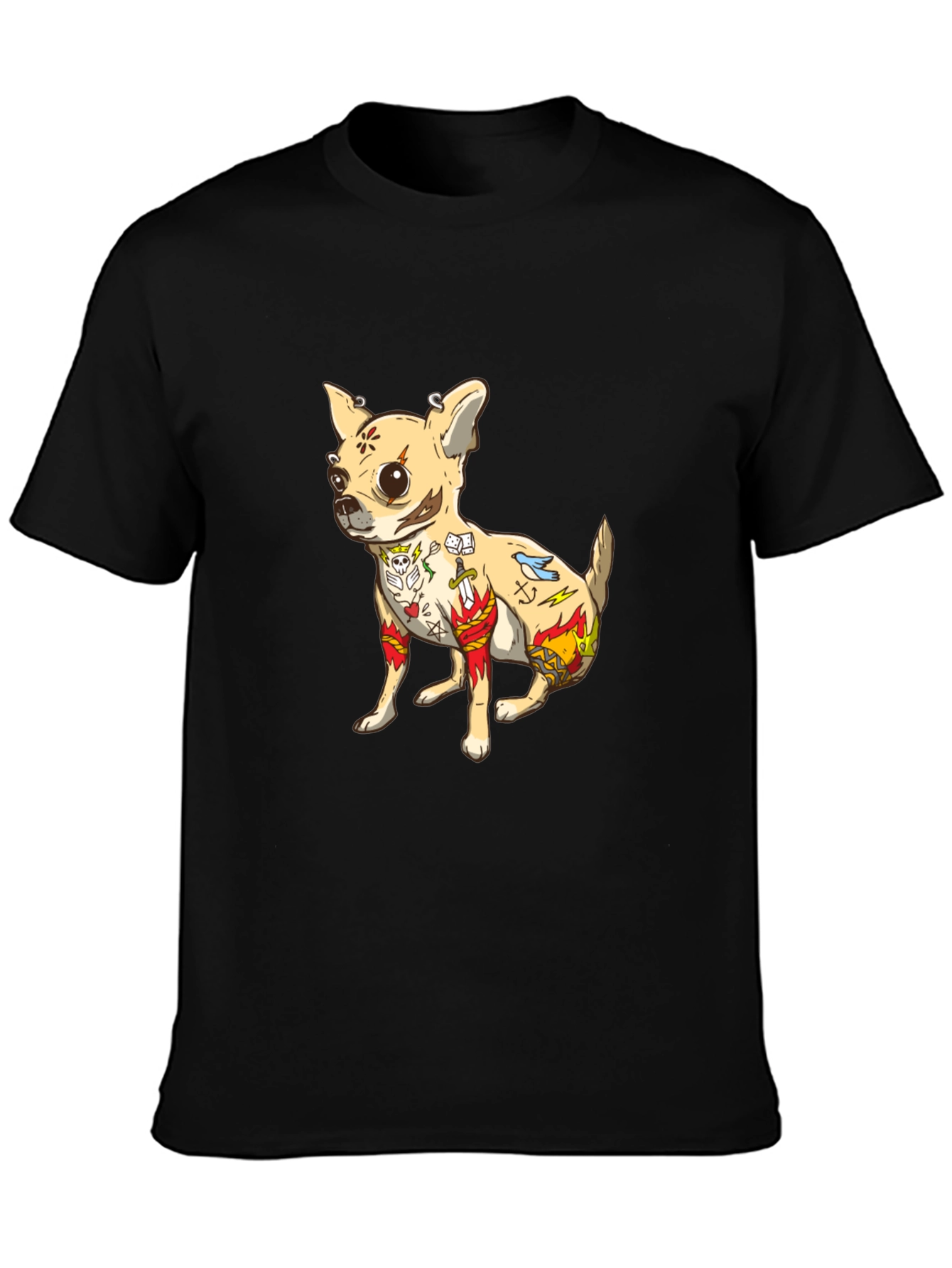 Tattooed Chihuahua Graphic Tee - Black Cotton T-Shirt - 3