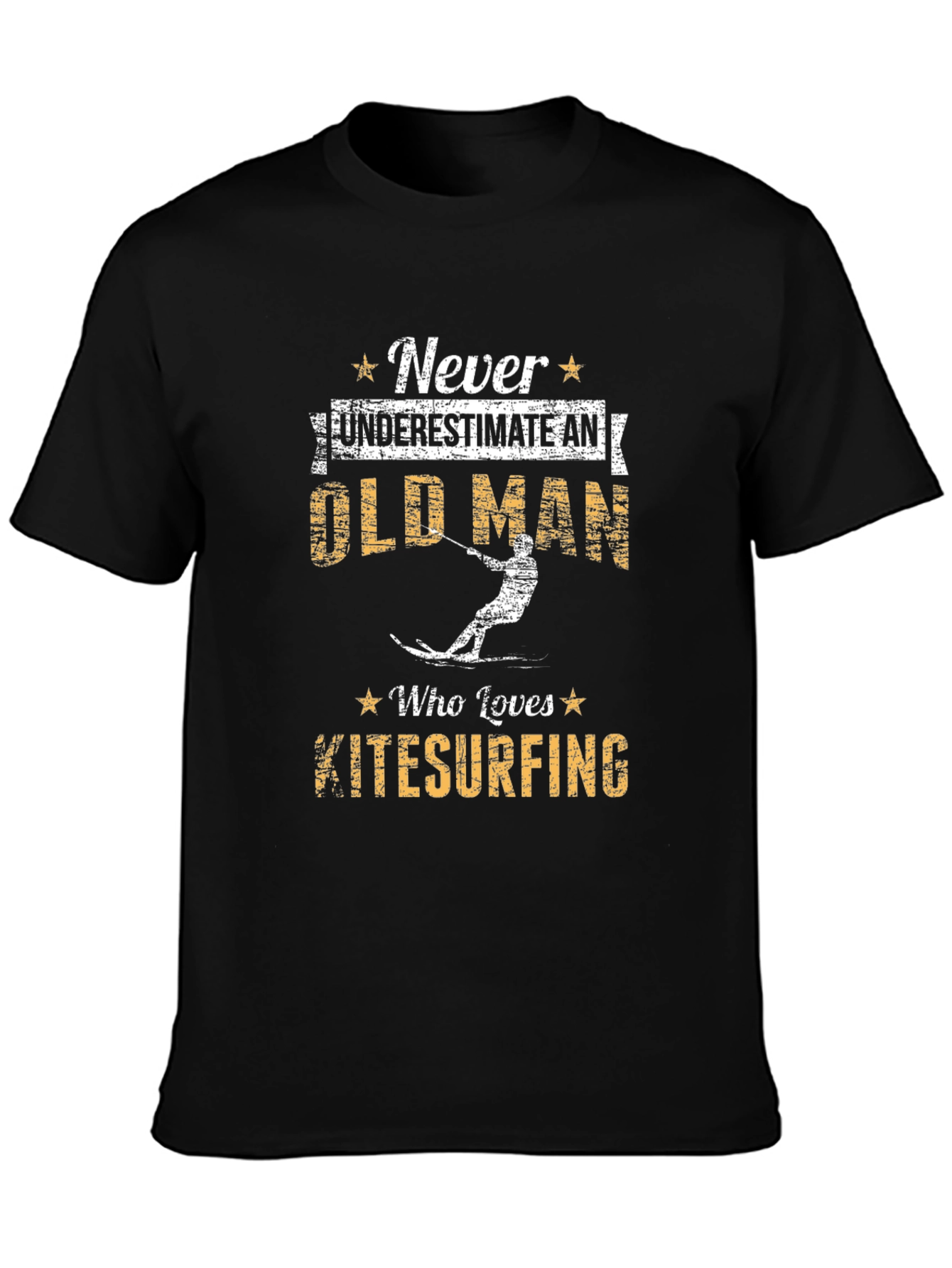 Black Never Underestimate Old Man Kitesurfing Graphic Tee view 3