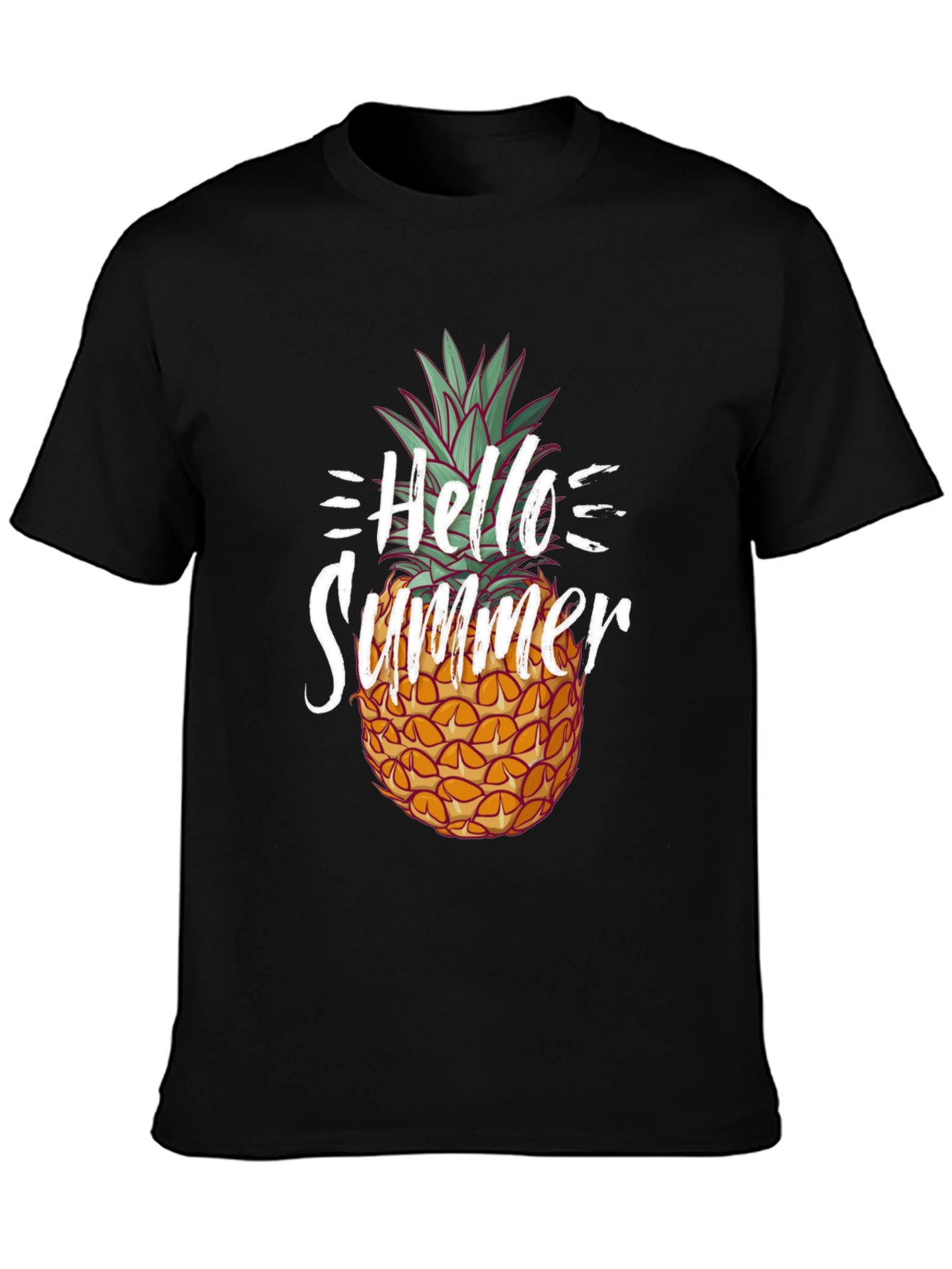 Black Hello Summer Pineapple Graphic Tee - Unisex view 3