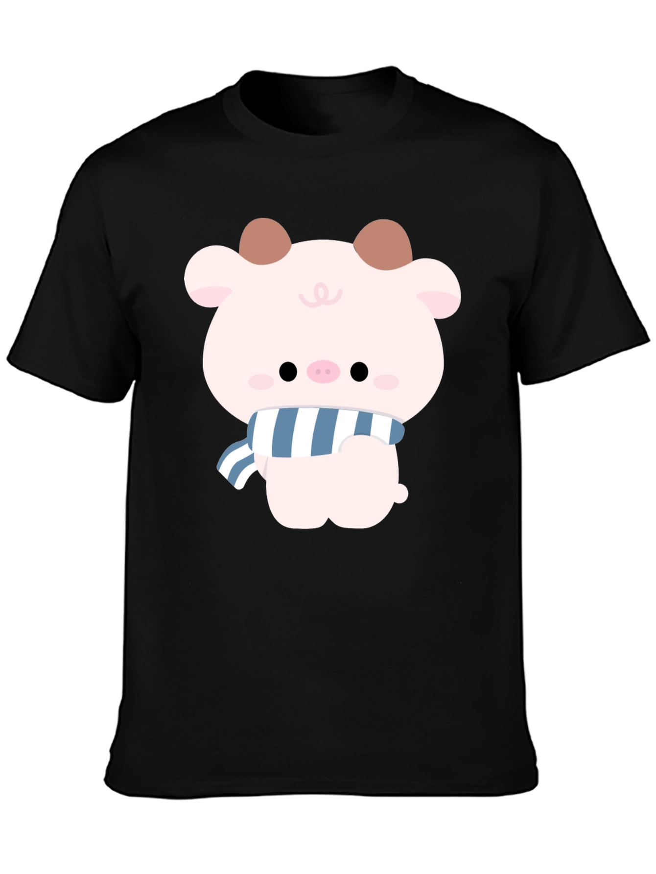 Black Cute Cartoon Pig T-Shirt view 3