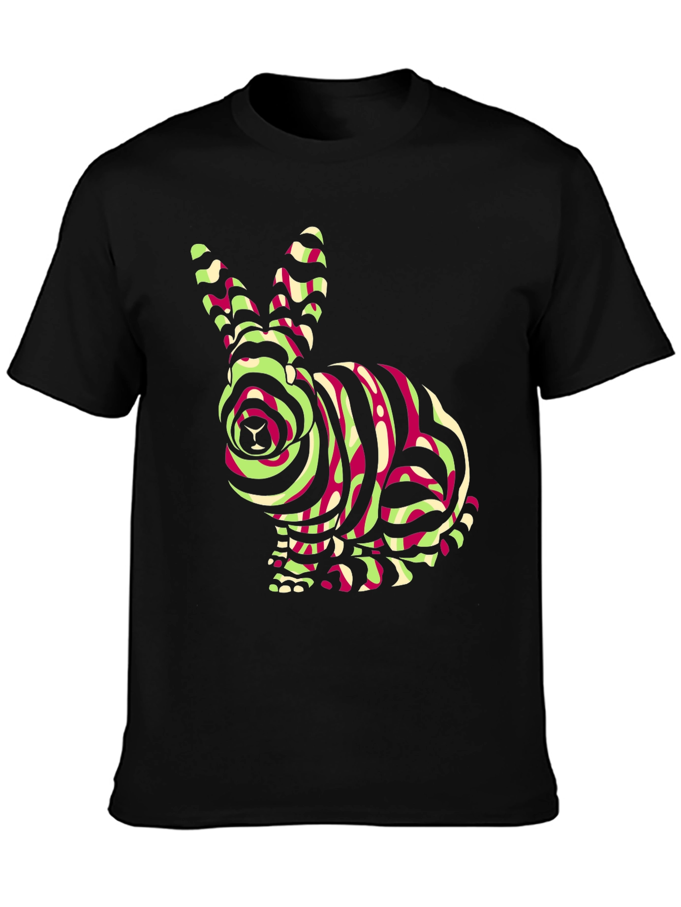 Black Striped Rabbit Graphic Tee - Black Cotton Shirt view 3