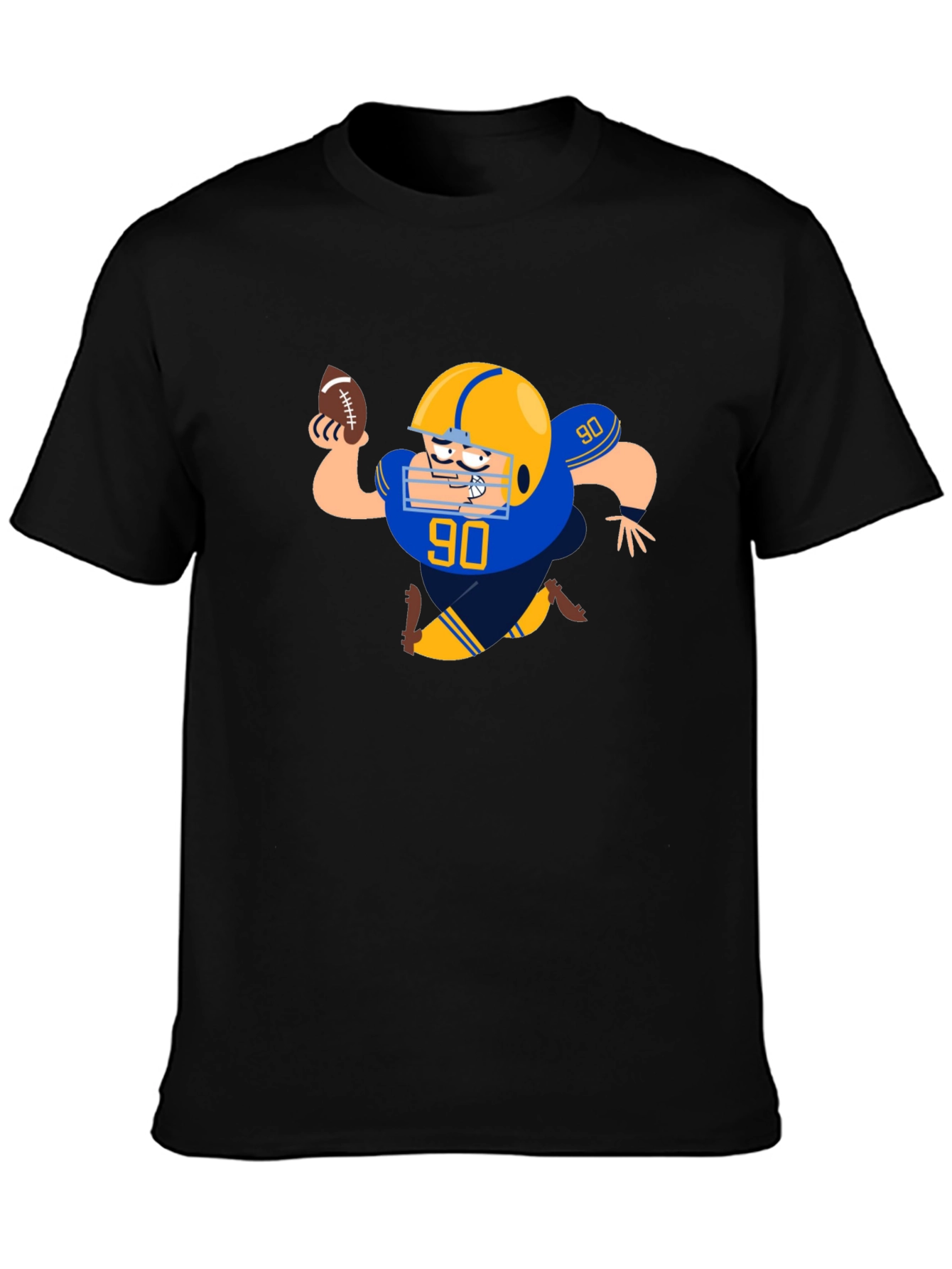 Black Football Player Cartoon Black T-Shirt view 3