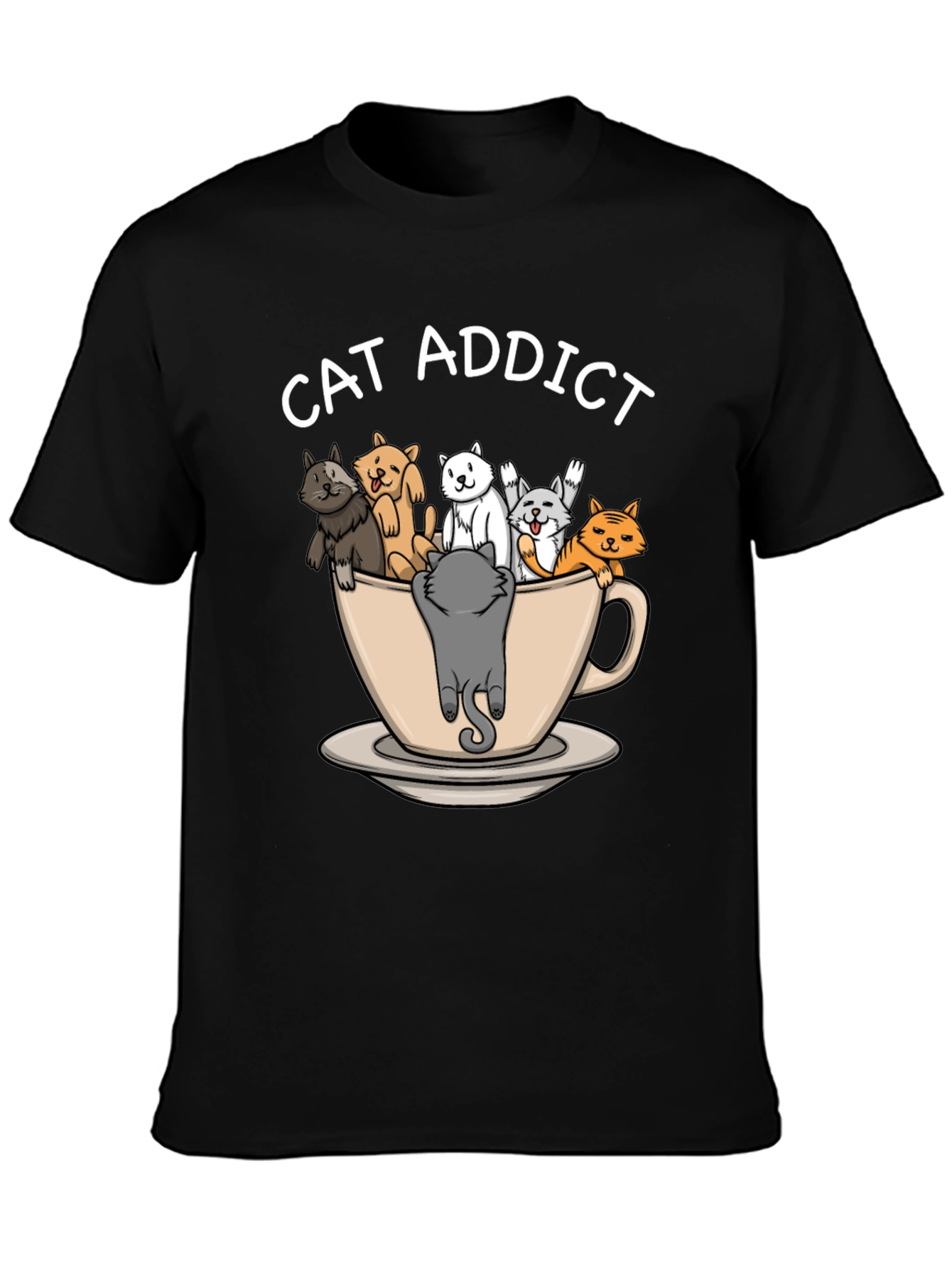 Black Cat Addict T-Shirt - Funny Cat Lover Tee view 3