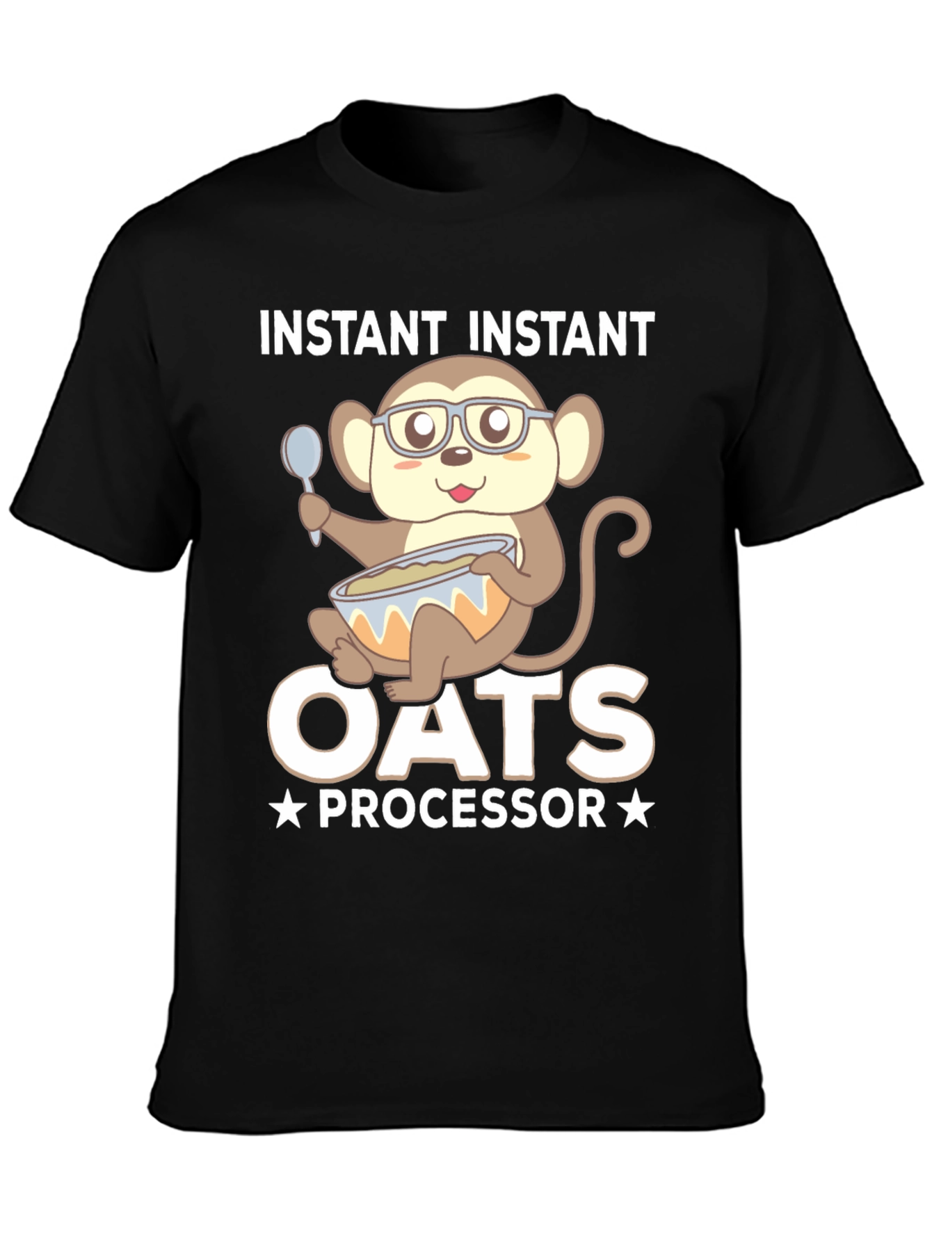 Black Instant Oats Processor Funny Monkey T-Shirt view 3