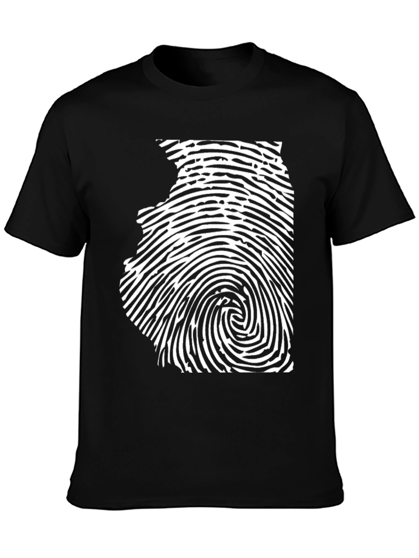 Black Unique Fingerprint State Silhouette Black T-Shirt view 3
