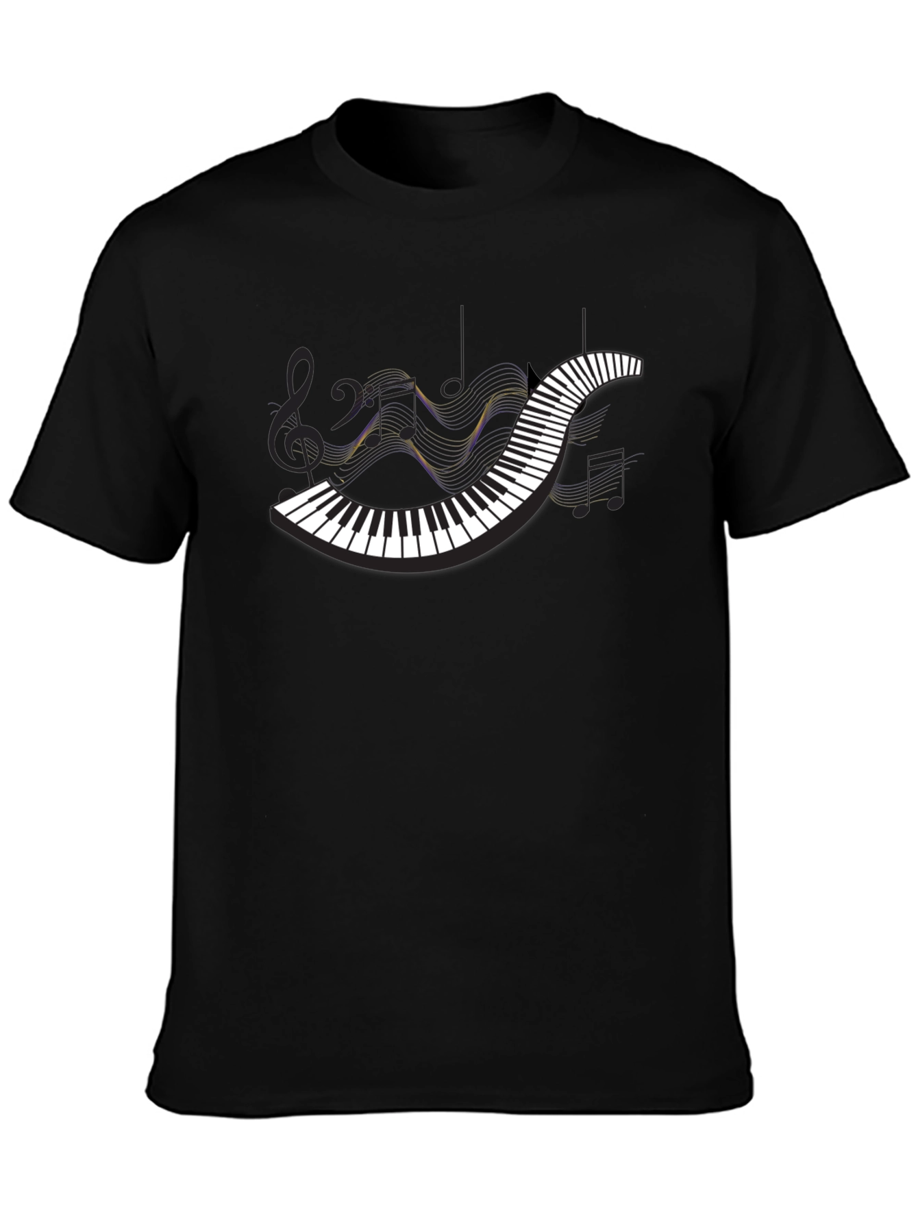 Black Piano Keys Music Notes Black T-Shirt view 3