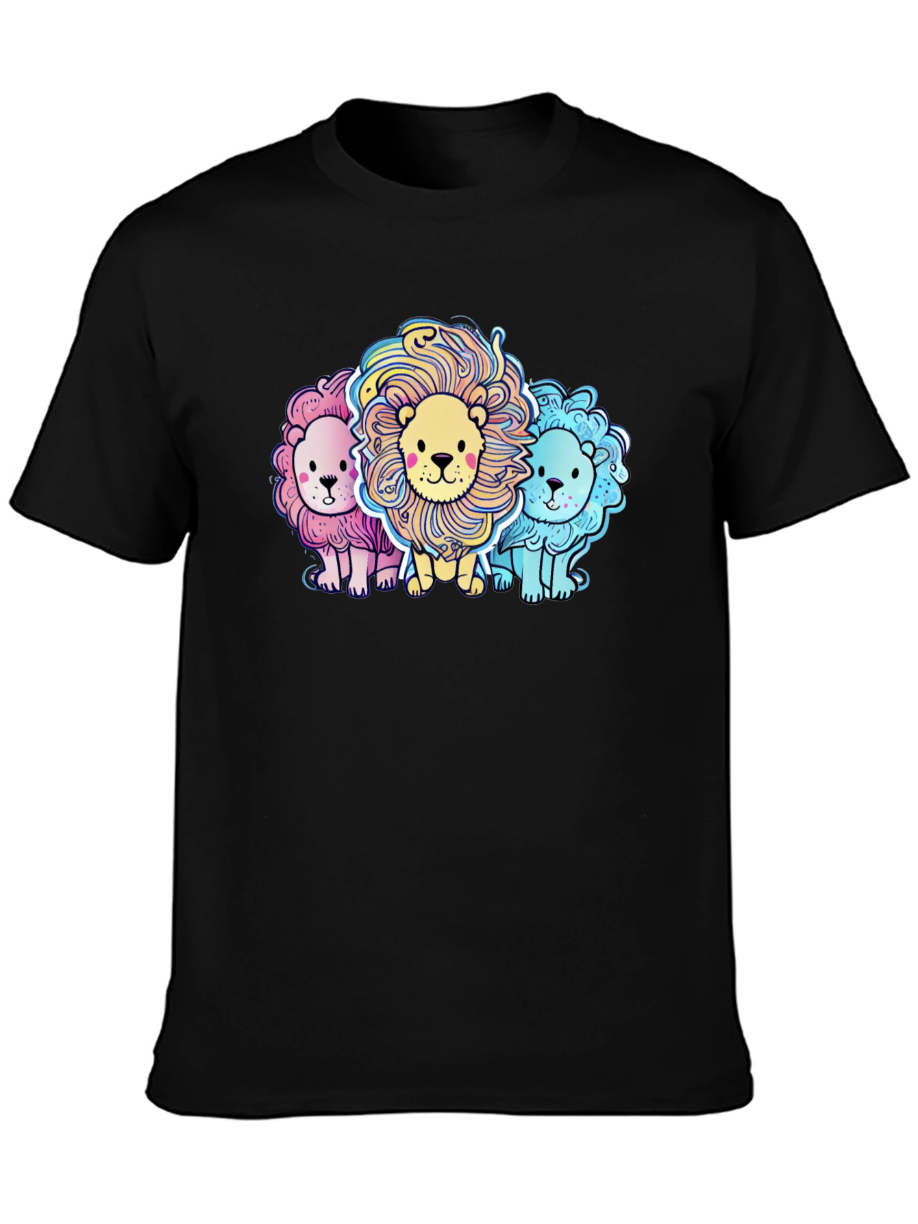 Black Cute Cartoon Lions Graphic Tee view 3