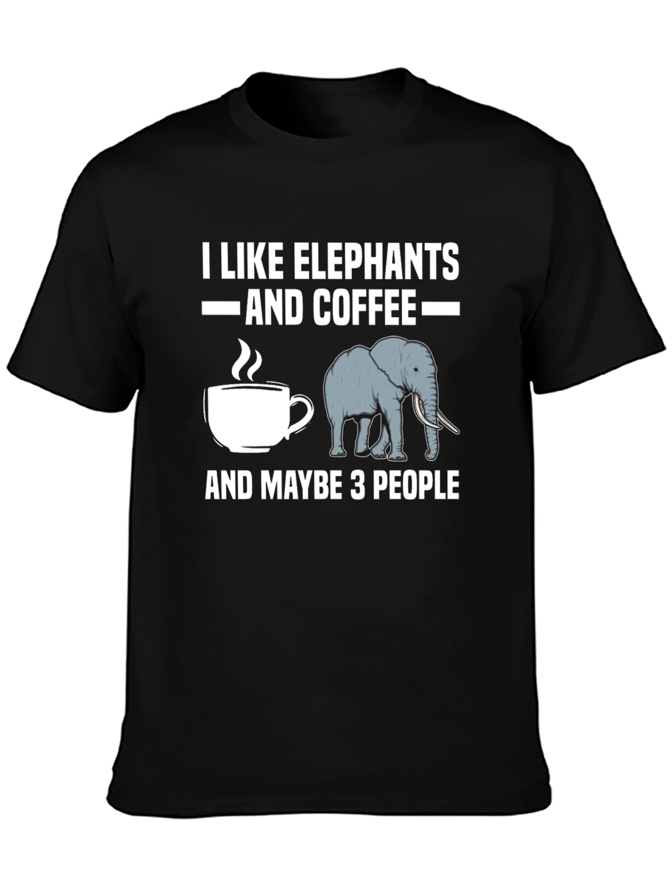 Black I Like Elephants and Coffee T-Shirt view 3
