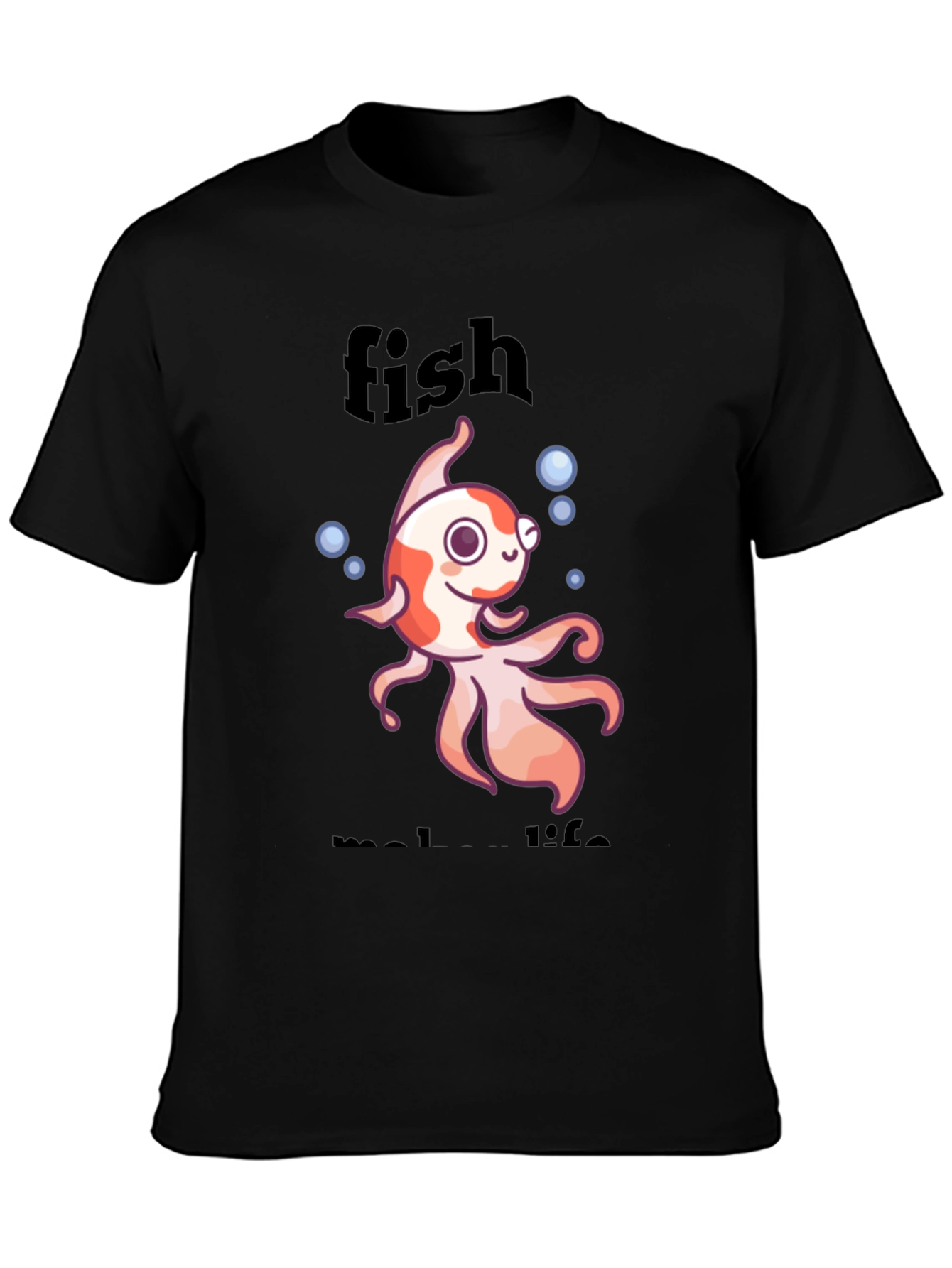 Black Fish Make Life T-Shirt - Fun Animal Design view 3
