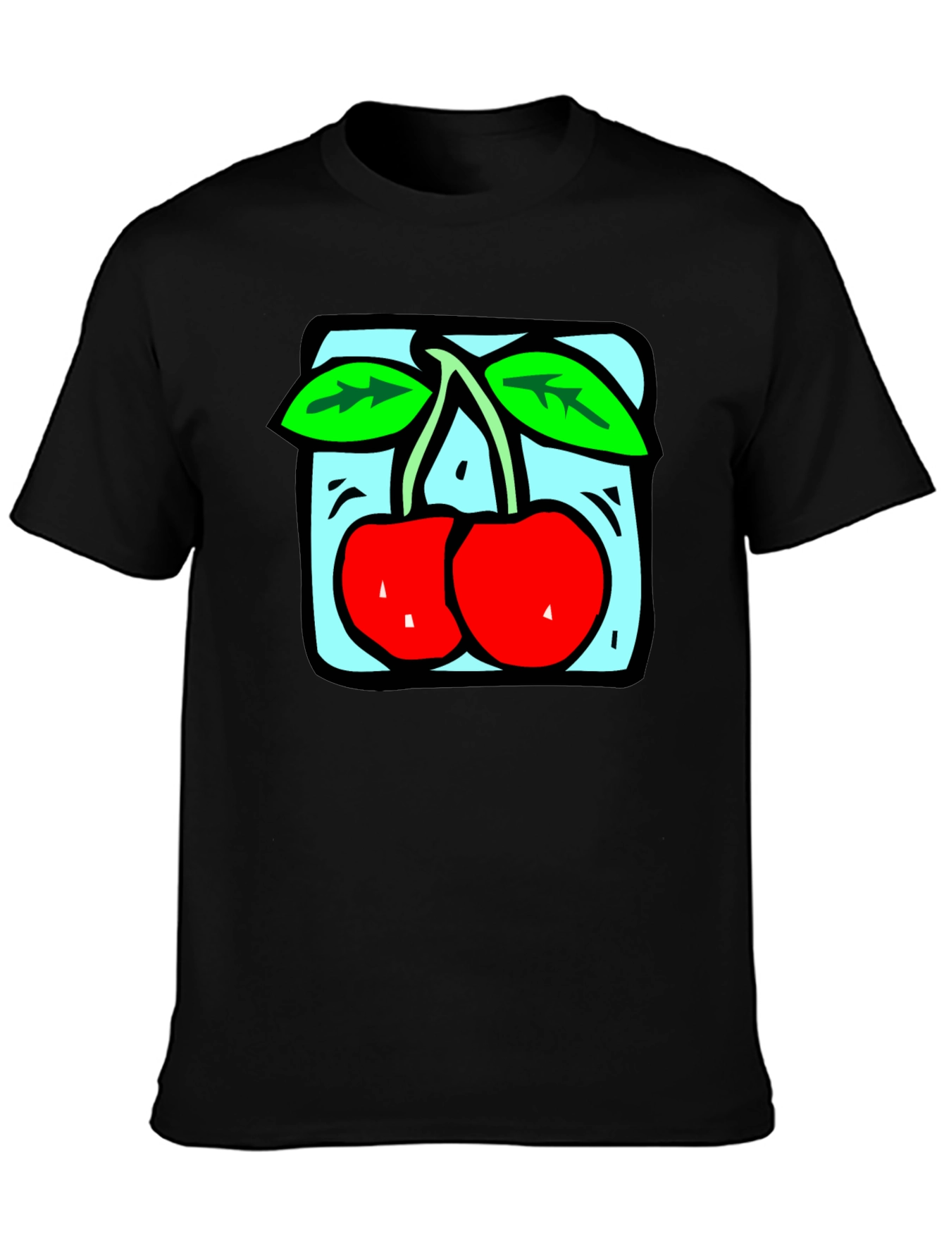 Black Retro Cherry Graphic Tee - Black Cotton T-Shirt view 3