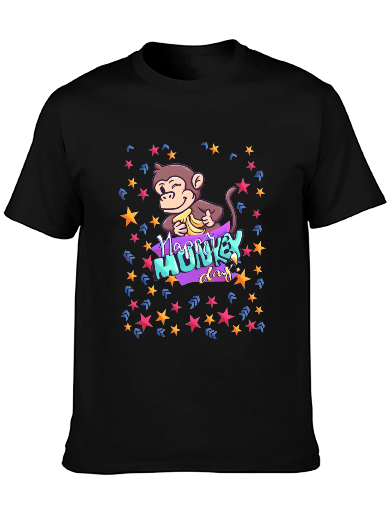 Black Happy Monkey Day Graphic Tee - Novelty Design view 3