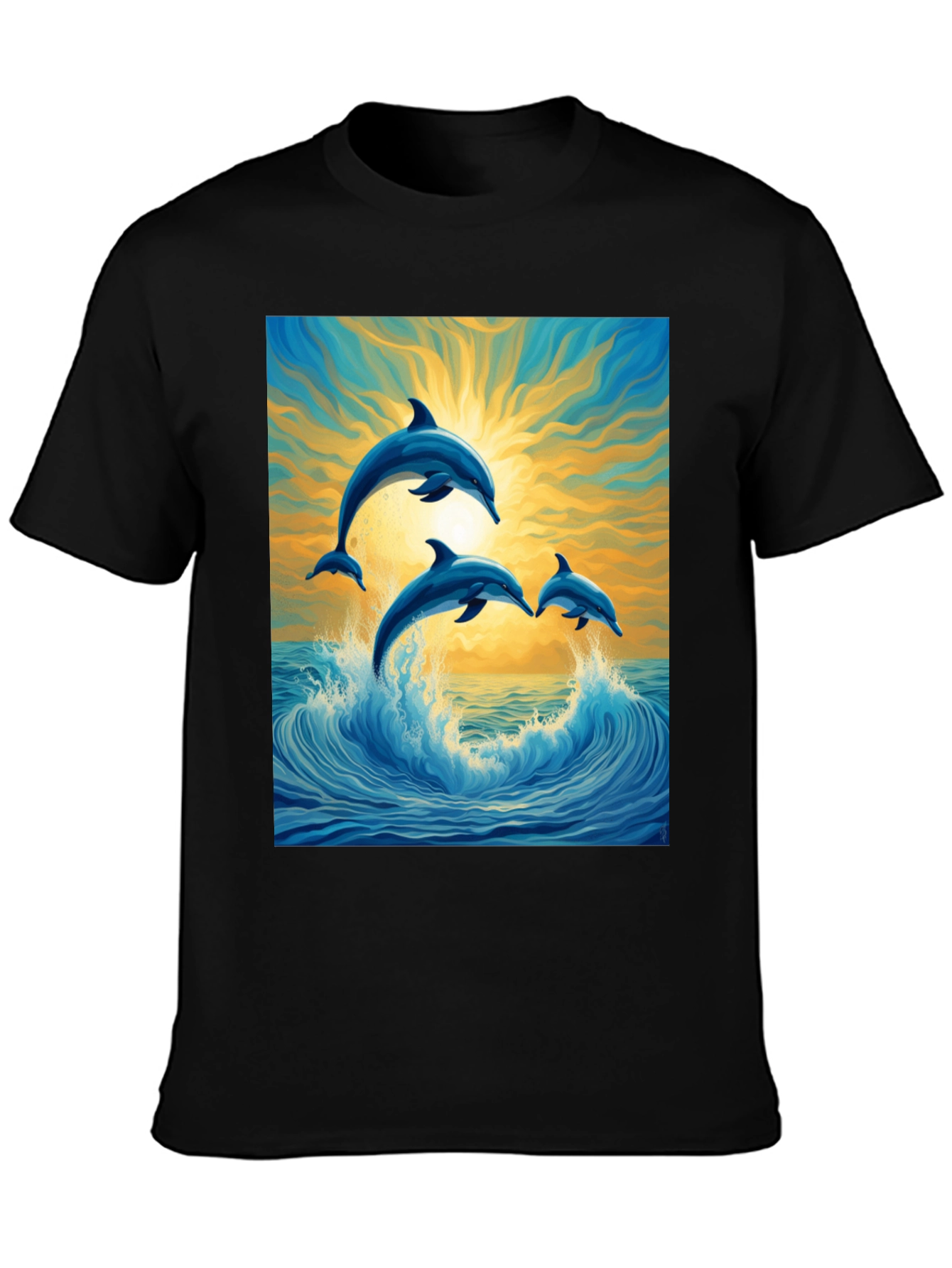 Black Dolphin Wave Graphic Tee - Stylish Ocean Lover's Shirt view 3