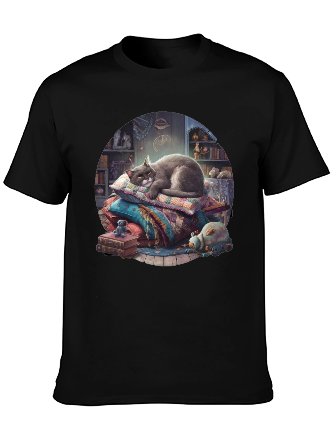 Black Cozy Cat Nap T-Shirt view 3