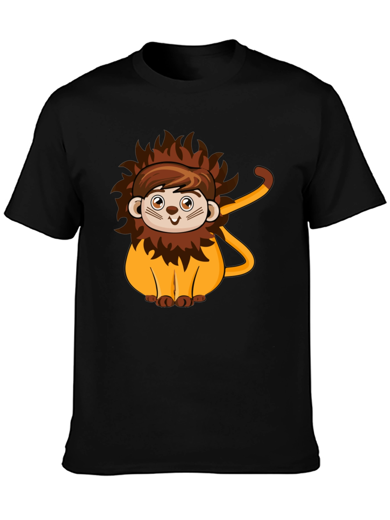 Black Cute Lion Cartoon Black T-Shirt view 3