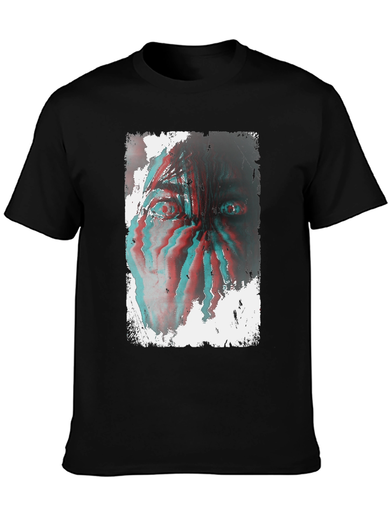 Black Distorted Face Graphic Tee - Black Cotton Blend view 3