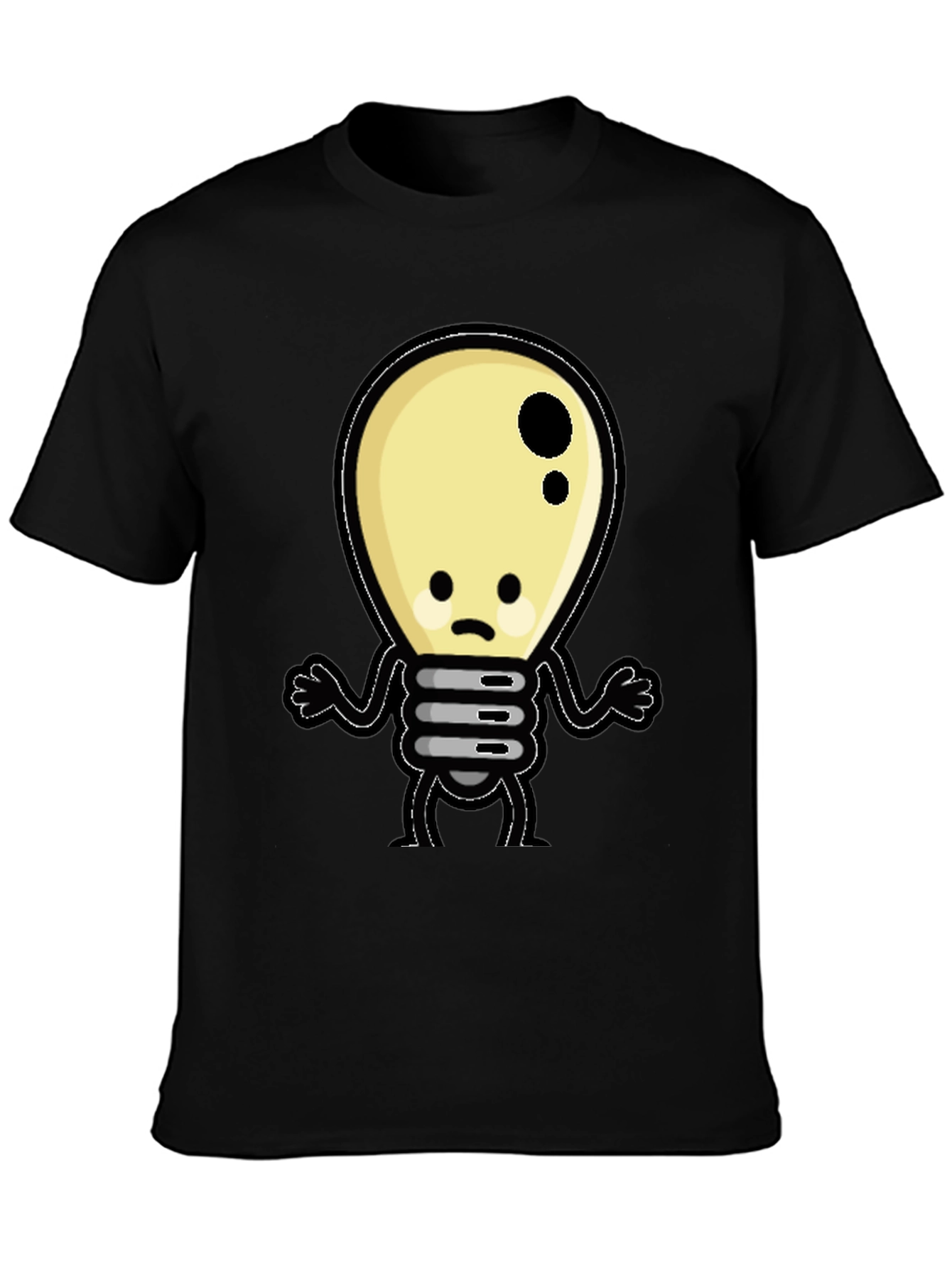 Black Sad Light Bulb Graphic T-Shirt - Black Cotton Tee view 3