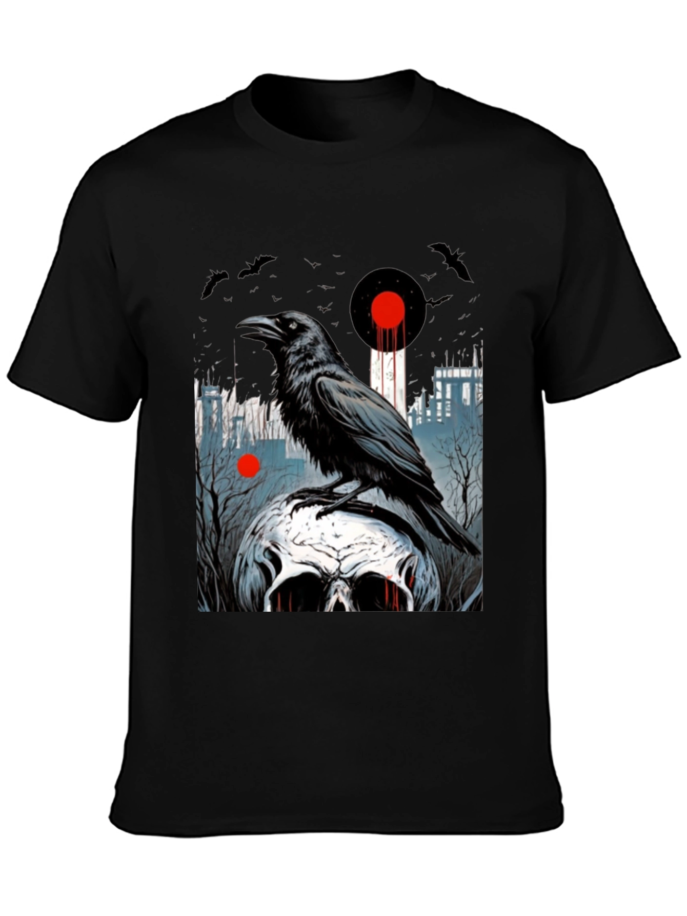 Black Raven Skull Graphic Tee - Dark Gothic Style view 3