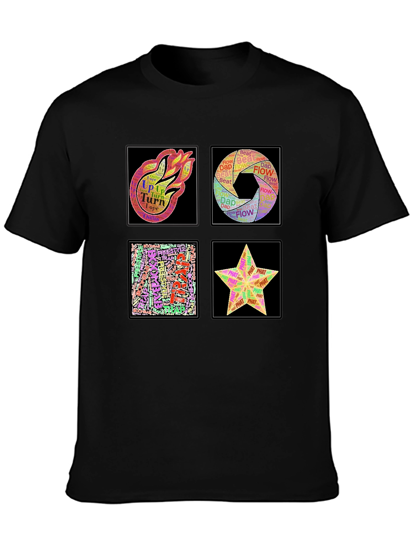 Black Abstract Art Word Design Men's Black T-Shirt view 3