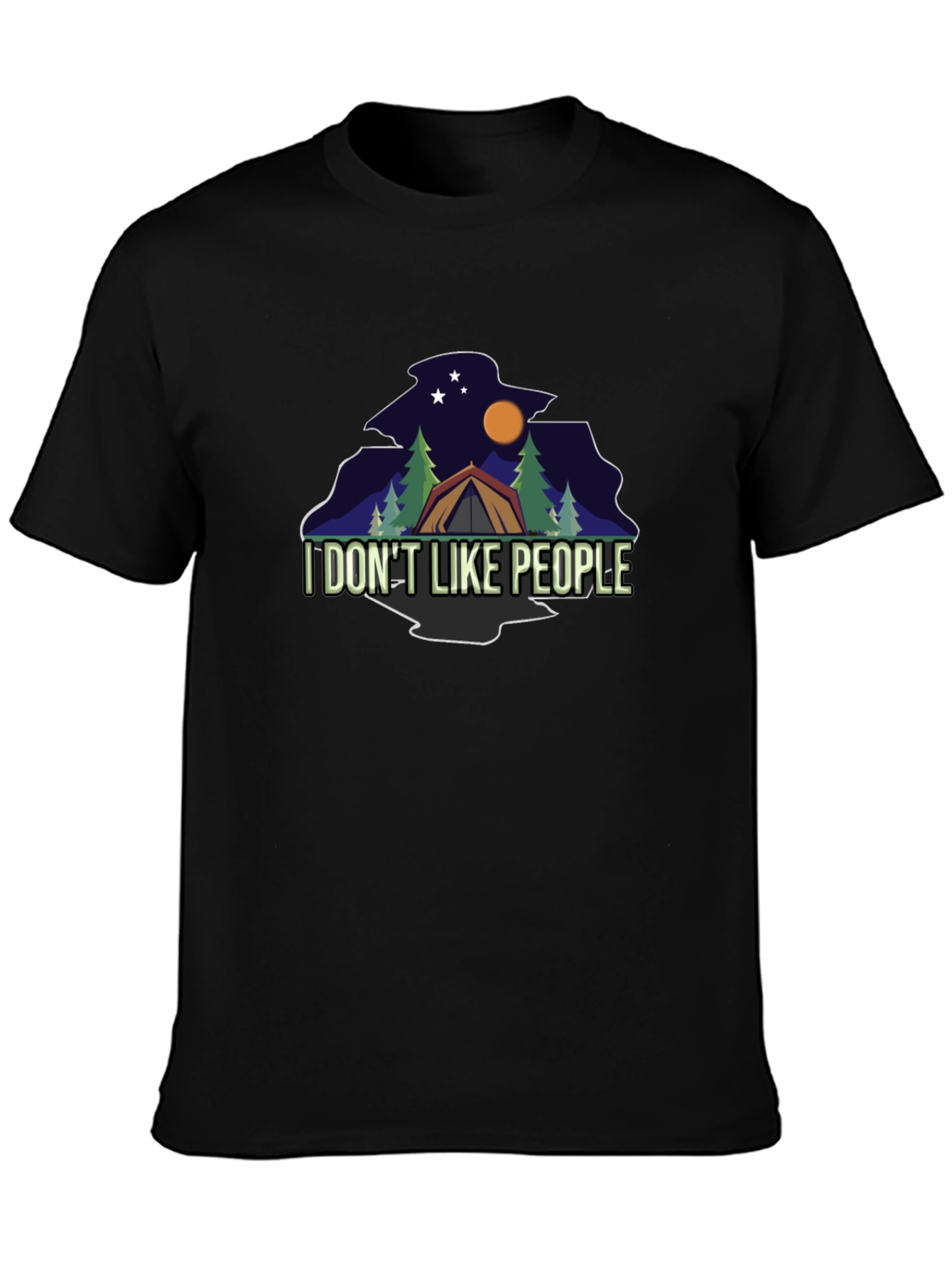 Black I DON'T LIKE PEOPLE Camping Black T-Shirt view 3