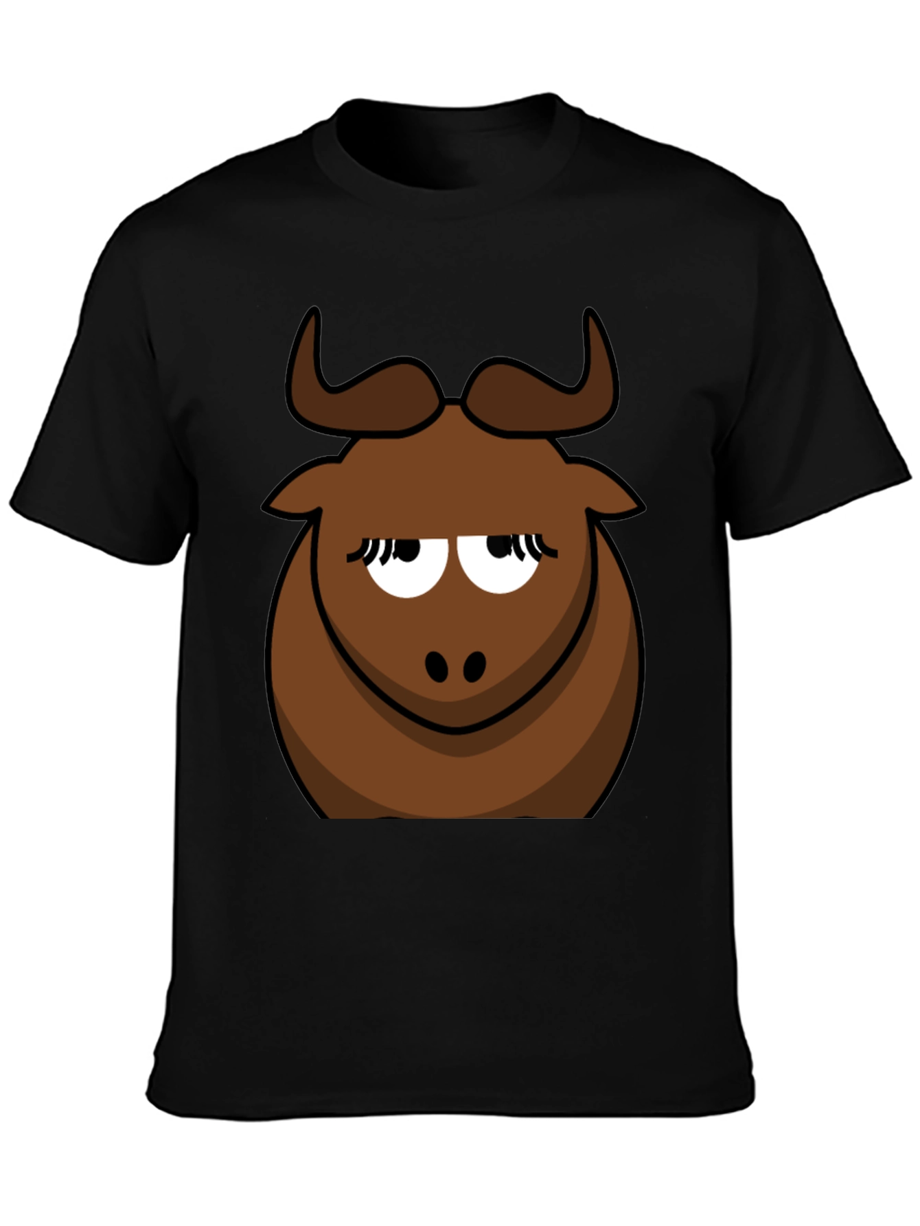 Black Funny Cartoon Bull Graphic Tee - Black Cotton T-Shirt view 3
