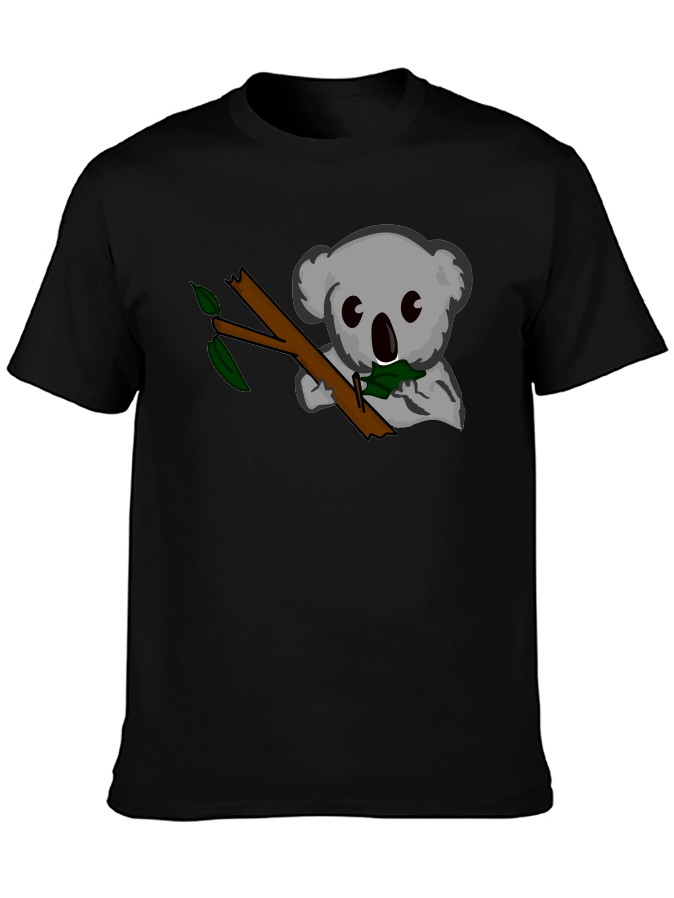 Black Koala Eats Leaves Black T-Shirt view 3