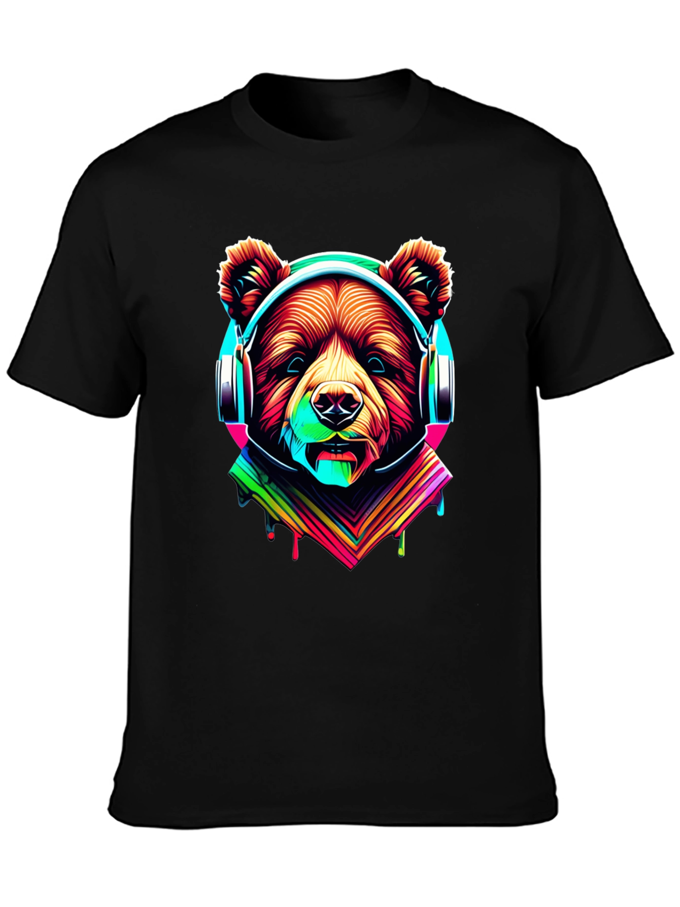 Black Bear in Headphones Graphic Tee view 3