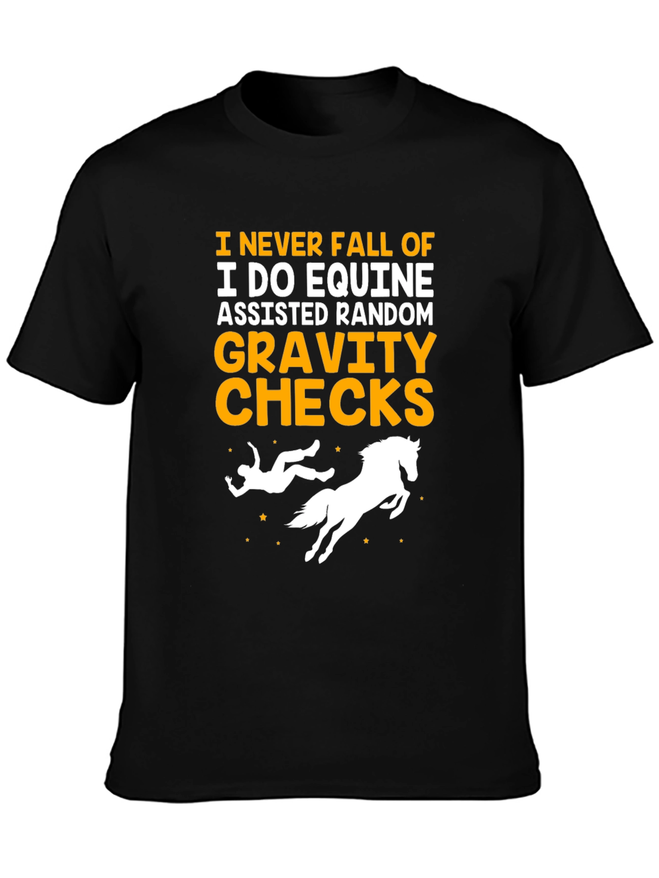 Black Equine Gravity Checks T-Shirt - Funny Horse Riding Gift view 3