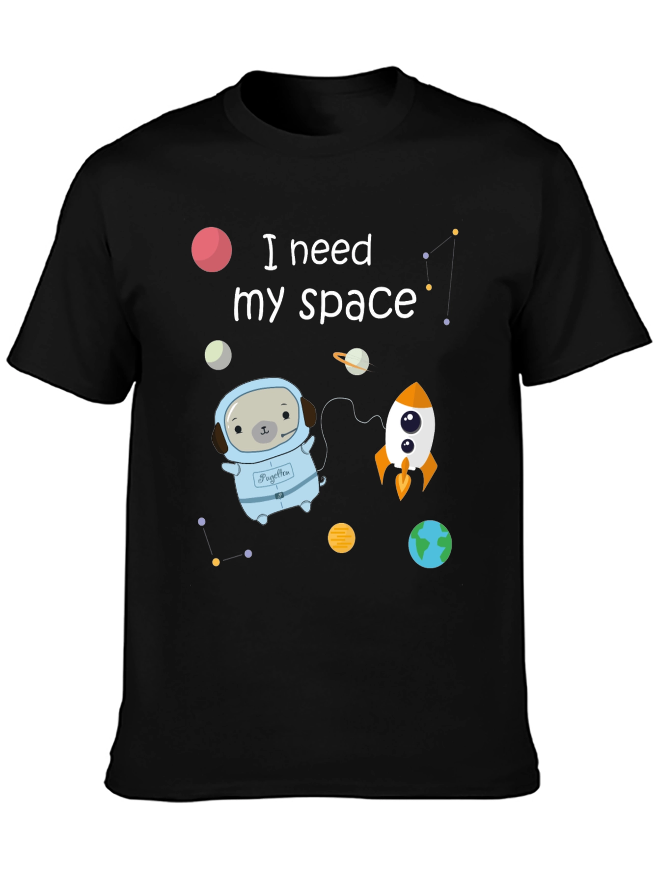 Black Space Pug T-Shirt view 3