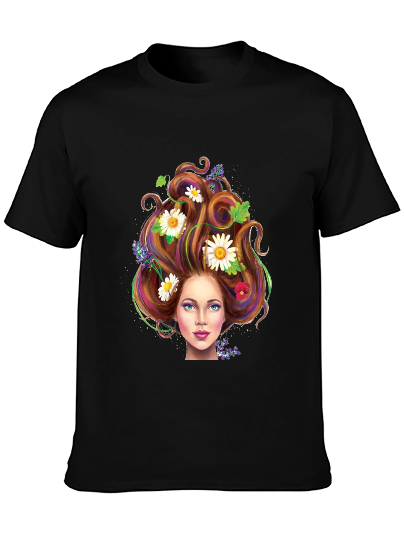 Black Floral Hair Woman Graphic Tee - Black view 3