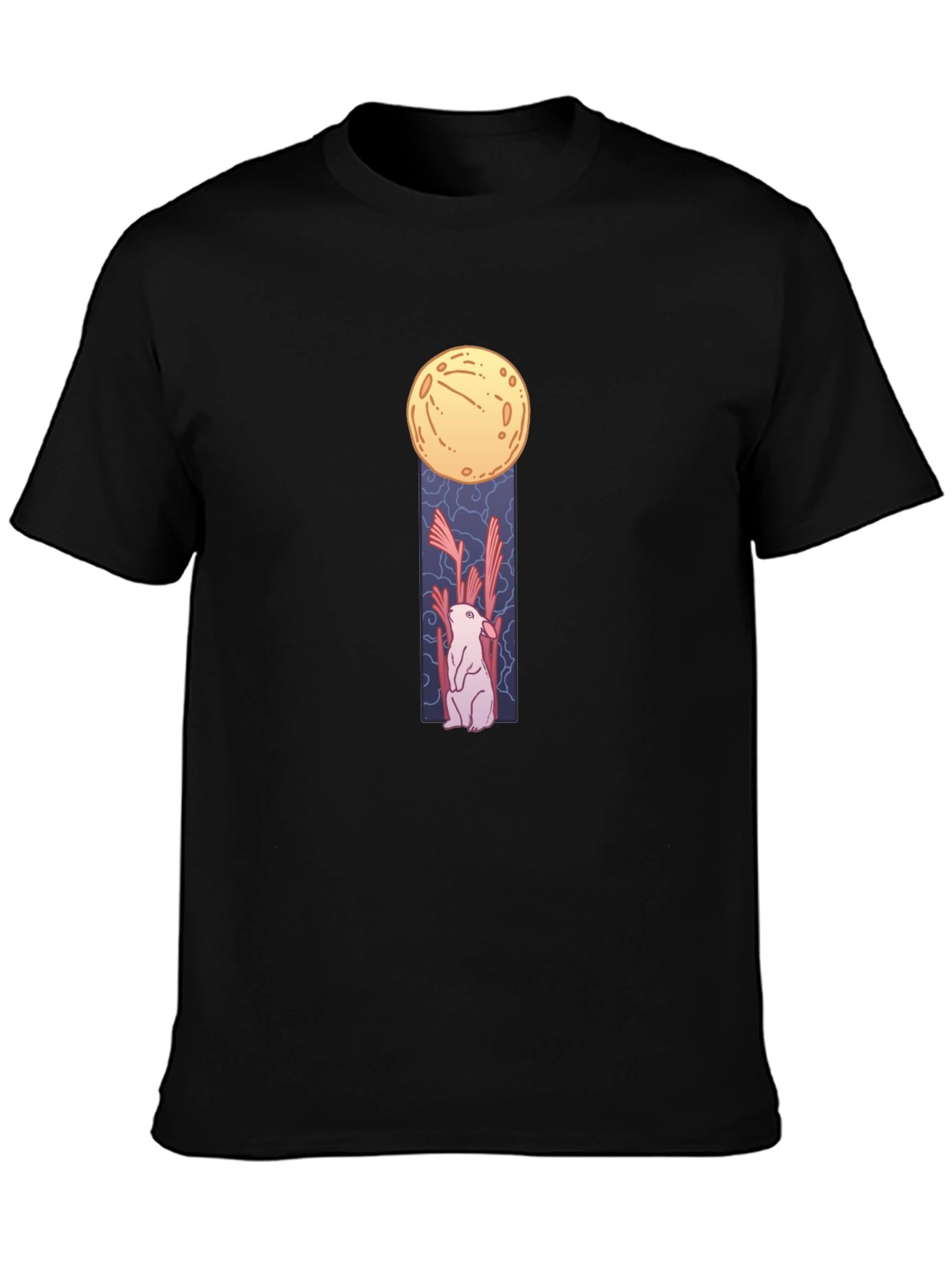 Black Rabbit Moon Black T-Shirt - Unique Graphic Tee view 3