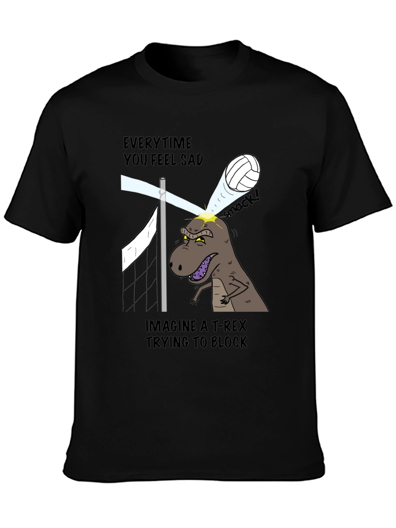 Funny T-Rex Volleyball Block Graphic Tee - 3