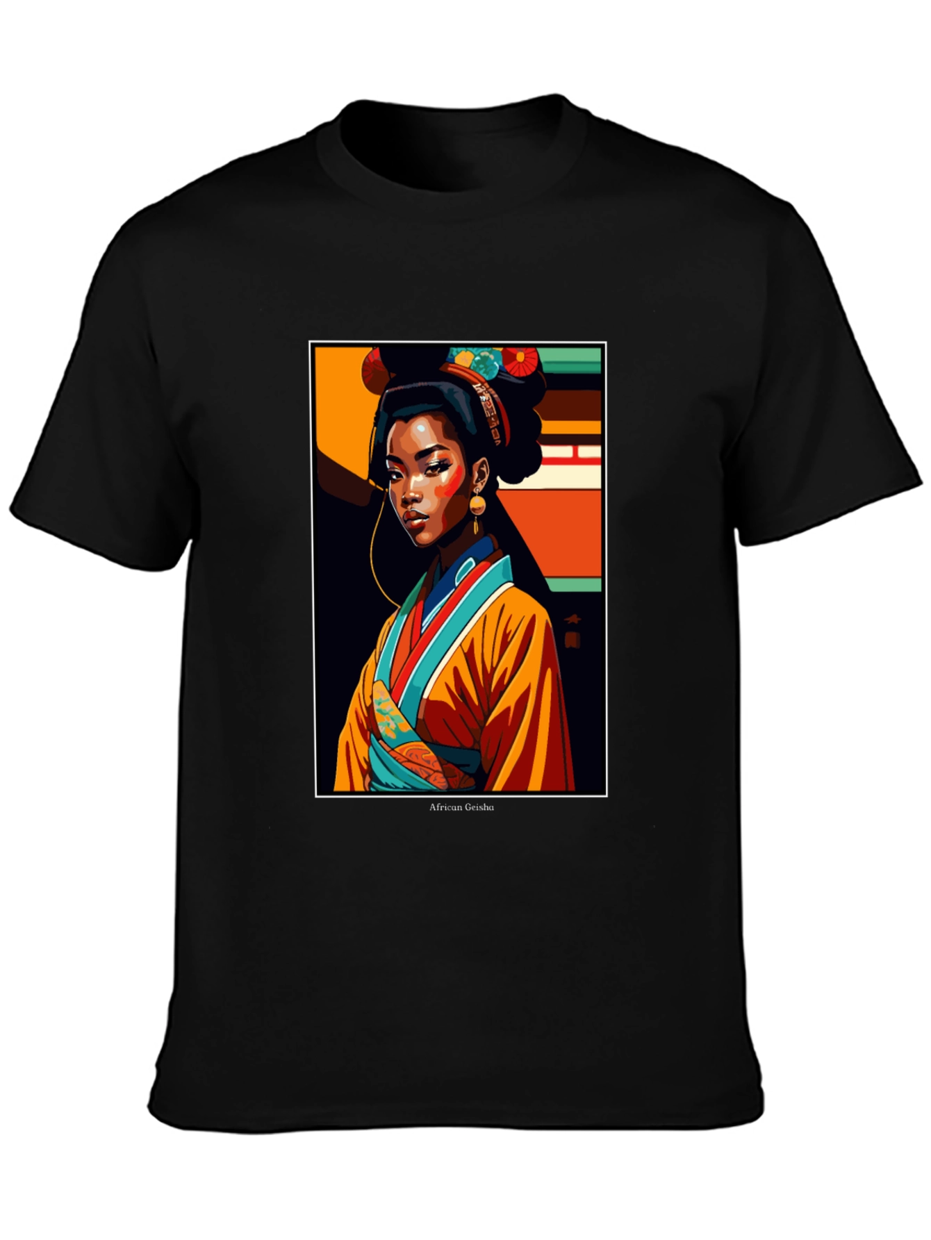 Black African Geisha Graphic Tee - Stylish Unisex T-Shirt view 3