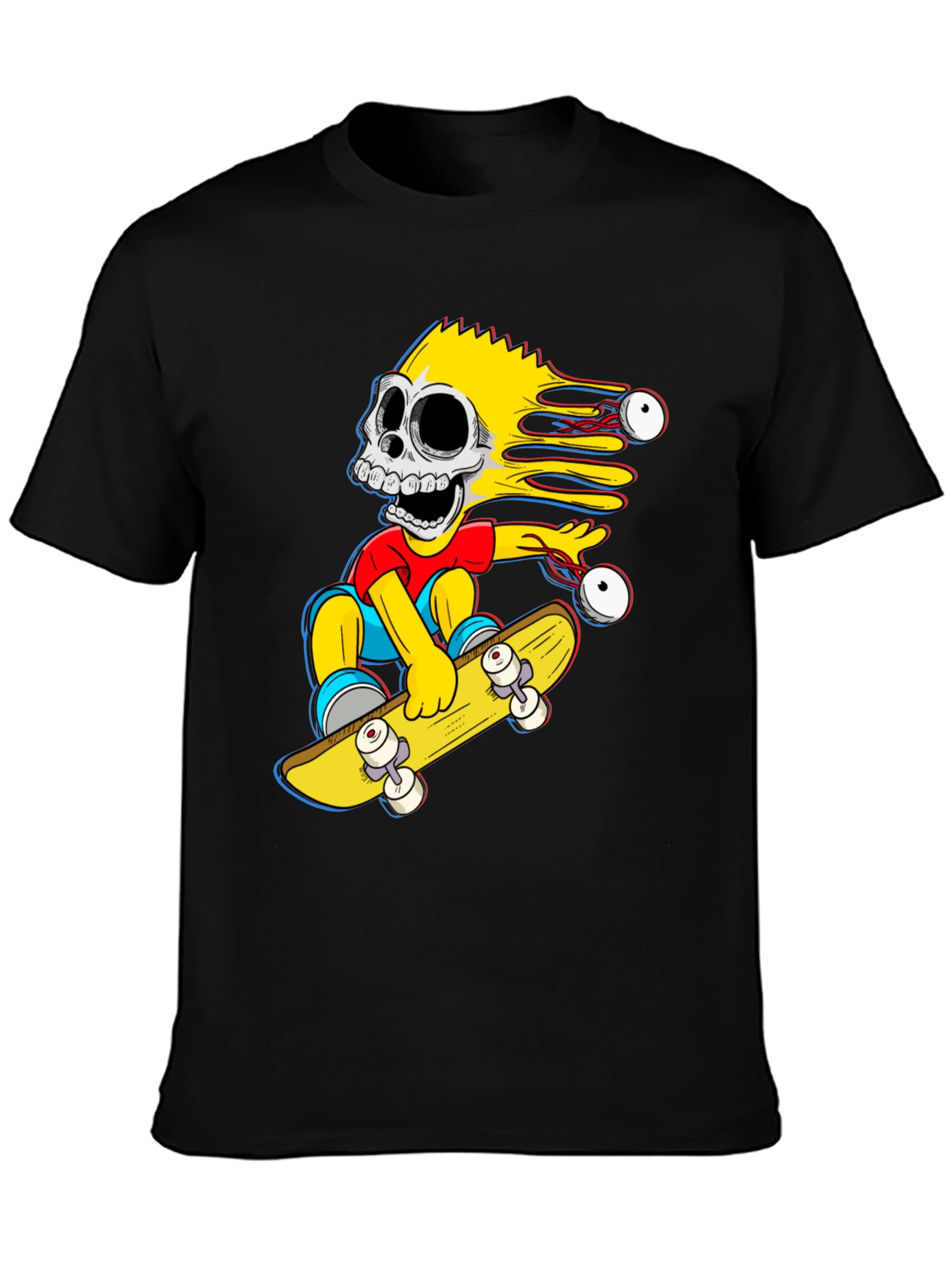 Black Skeleton Bart Simpson Skateboard Graphic Tee view 3