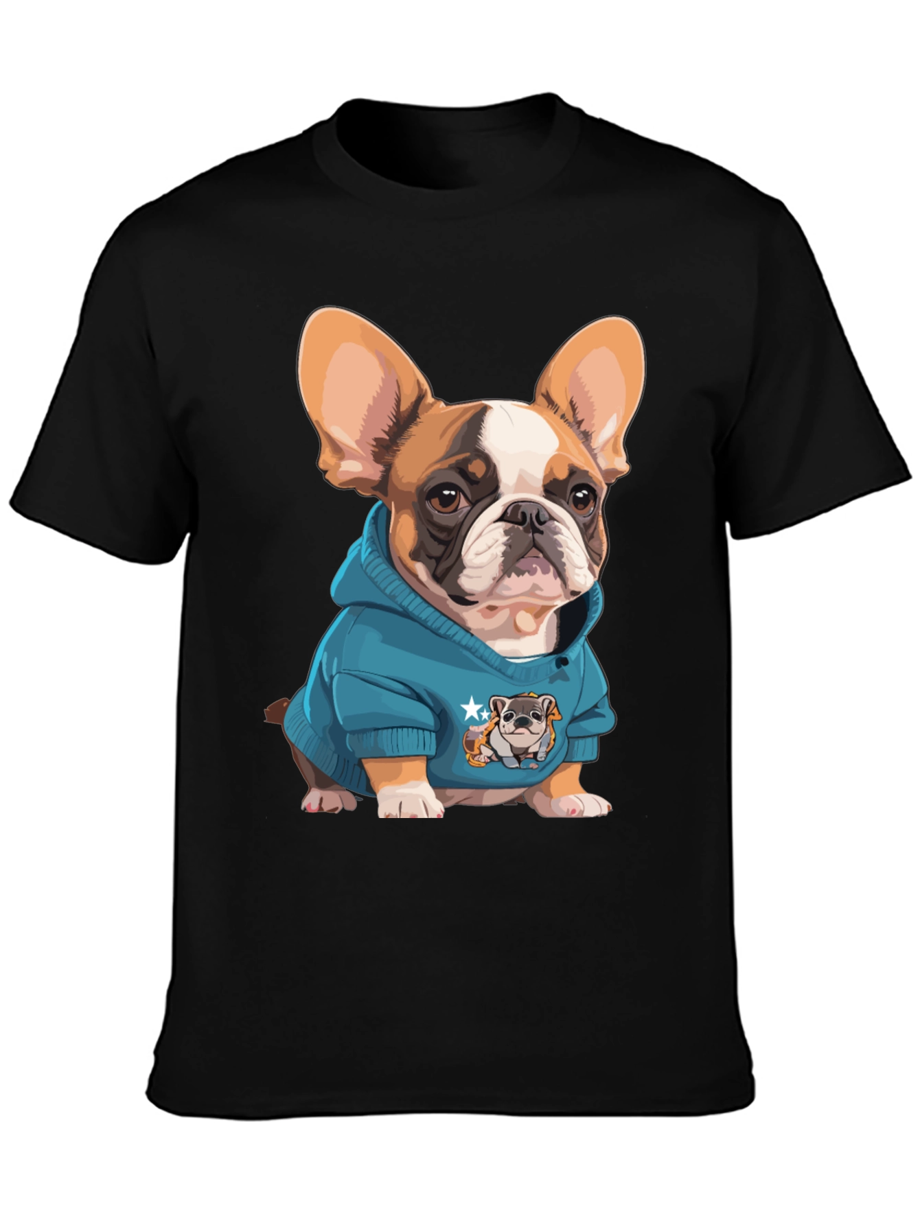 Black Bulldog in Hoodie Graphic Tee - Cute Dog Lover Shirt view 3