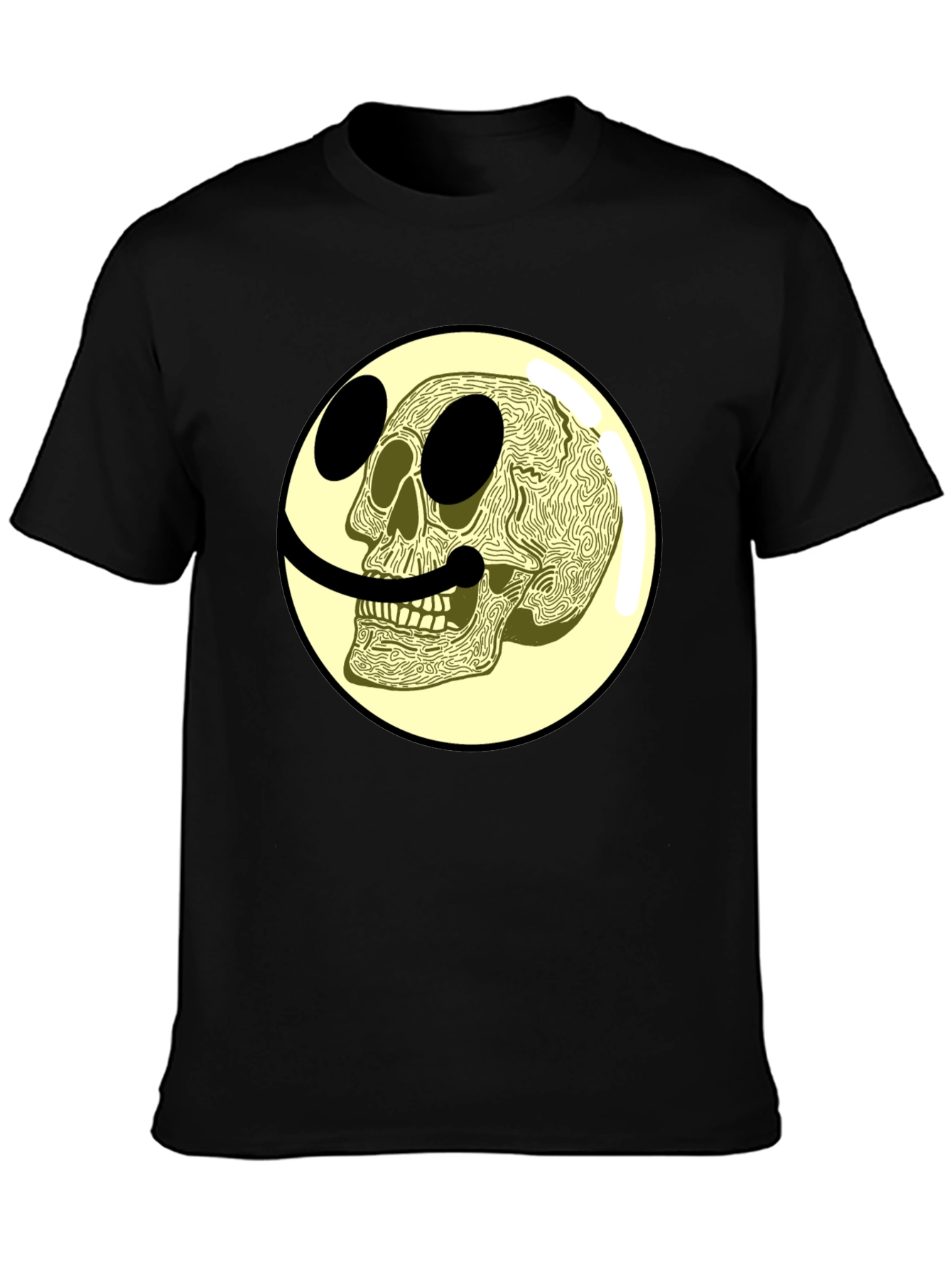 Black Skull Smiley Face Graphic Tee view 3