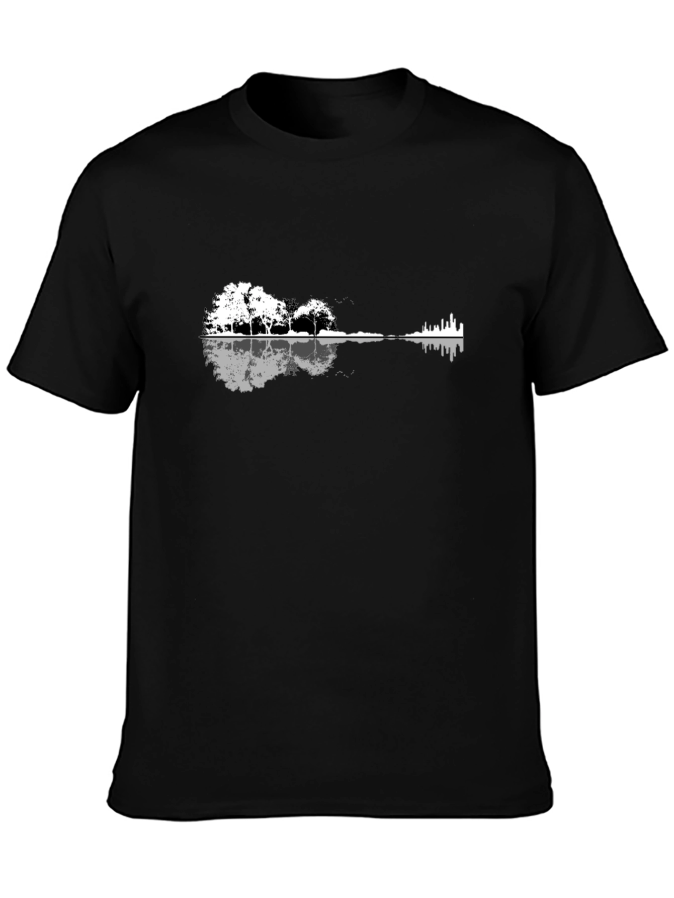 Black Guitar Landscape T-Shirt - Black Graphic Tee view 3