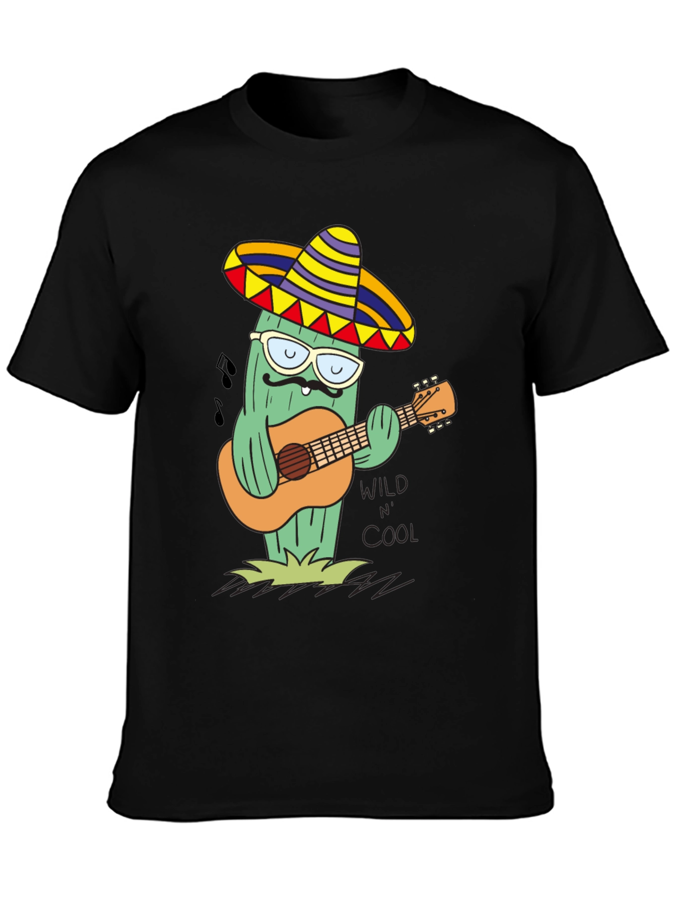 Black Cool Cactus Guitarist T-Shirt - Wild & Cool view 3