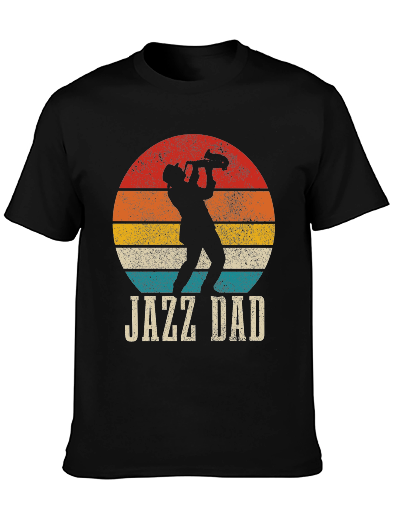 Black Jazz Dad Graphic Tee - Retro Sunset Design view 3