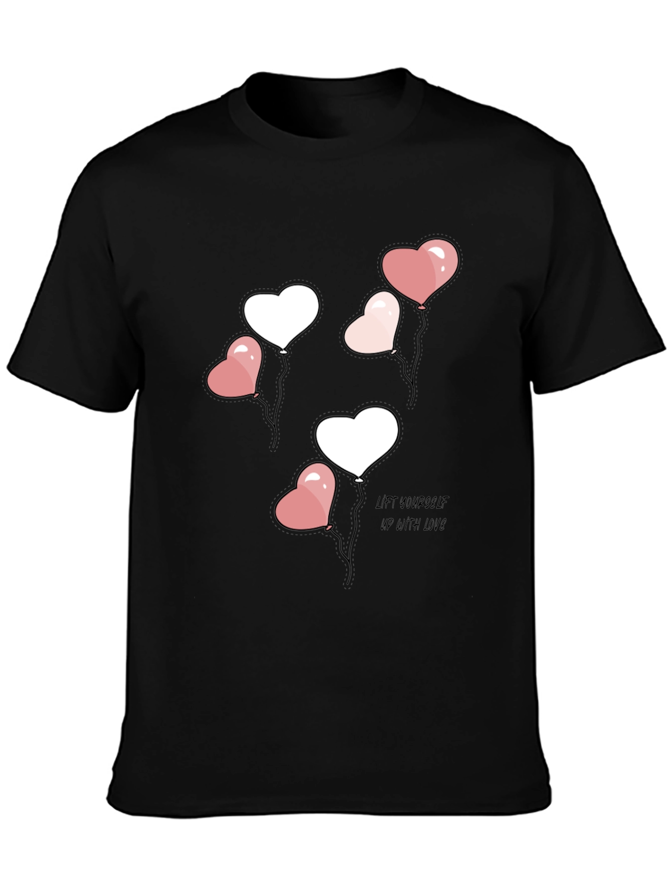 Black Heart Balloons Graphic Tee - Lift Yourself Up With Love view 3