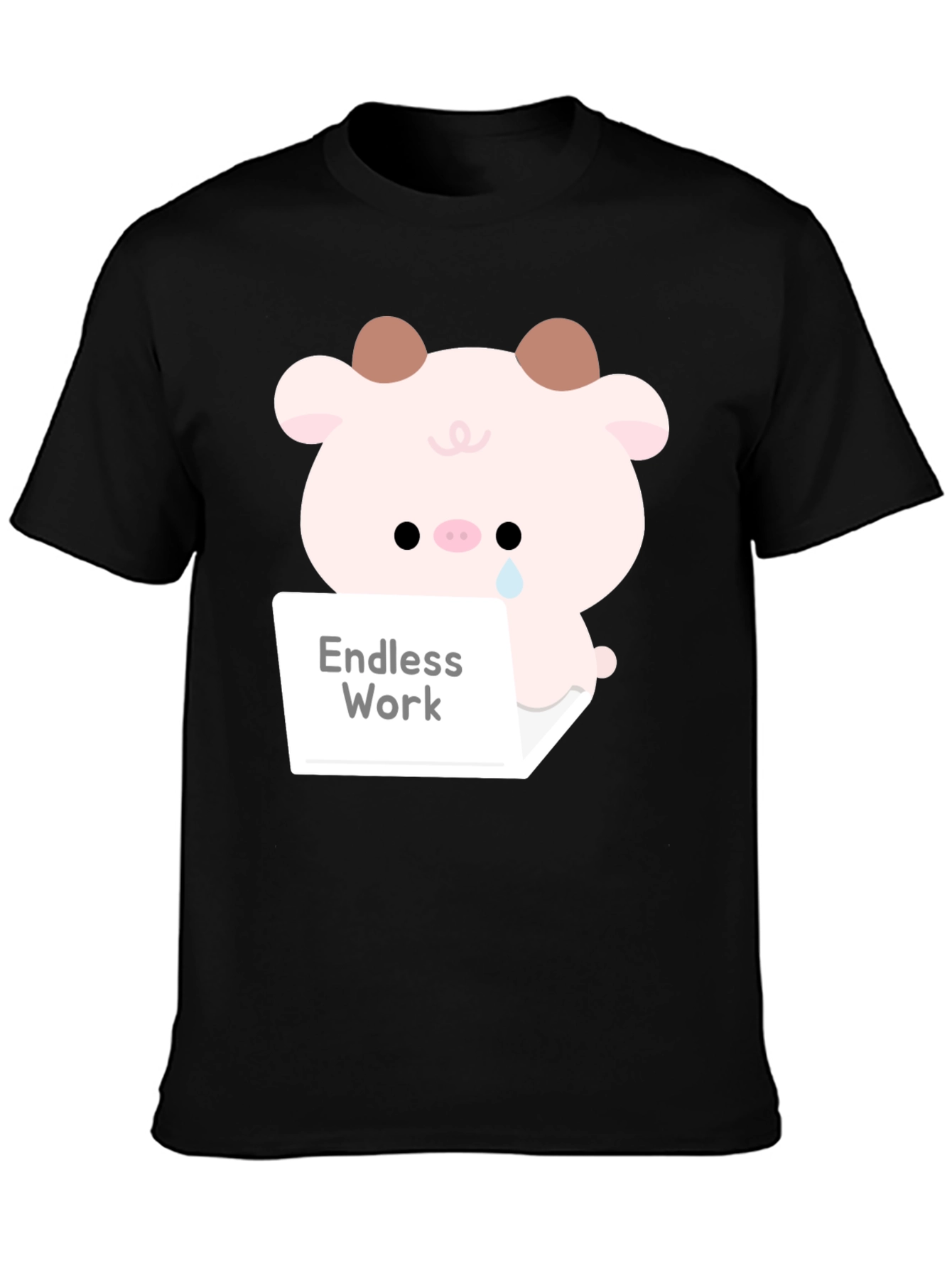 Black Endless Work Pig T-Shirt - Cute Graphic Tee view 3
