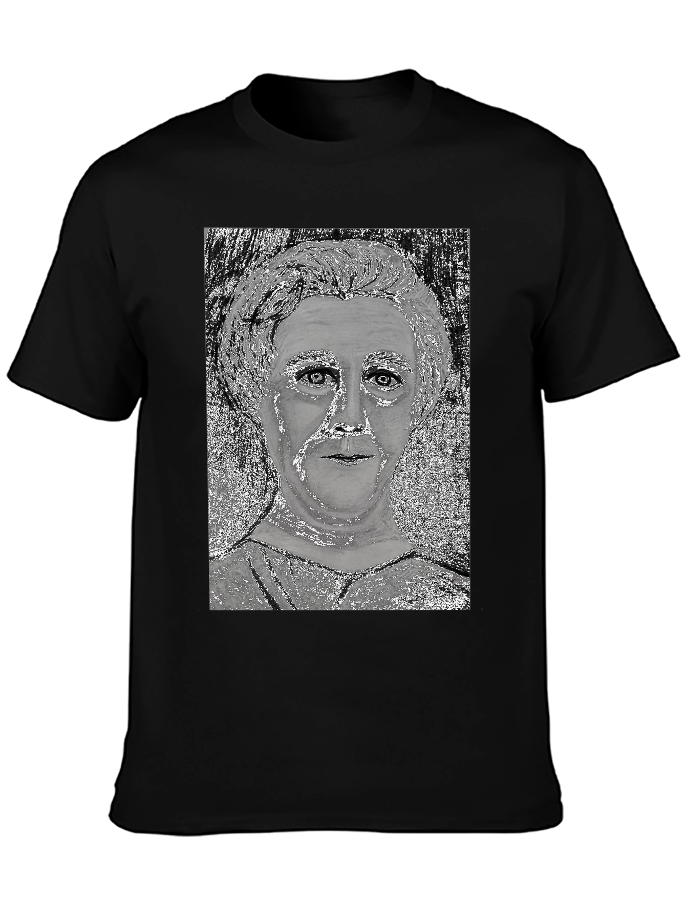 Black Unique Graphic Tee - Silver Portrait Design view 3