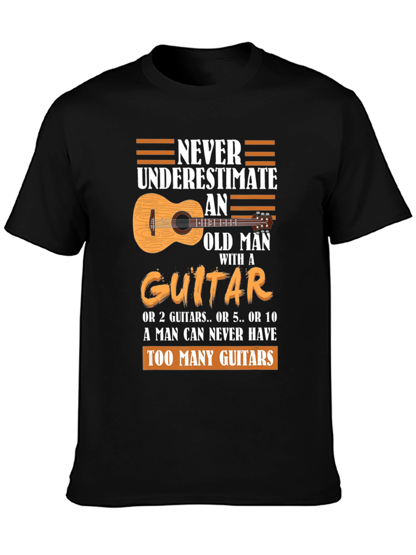 Black Never Underestimate Old Man Guitar T-Shirt view 3