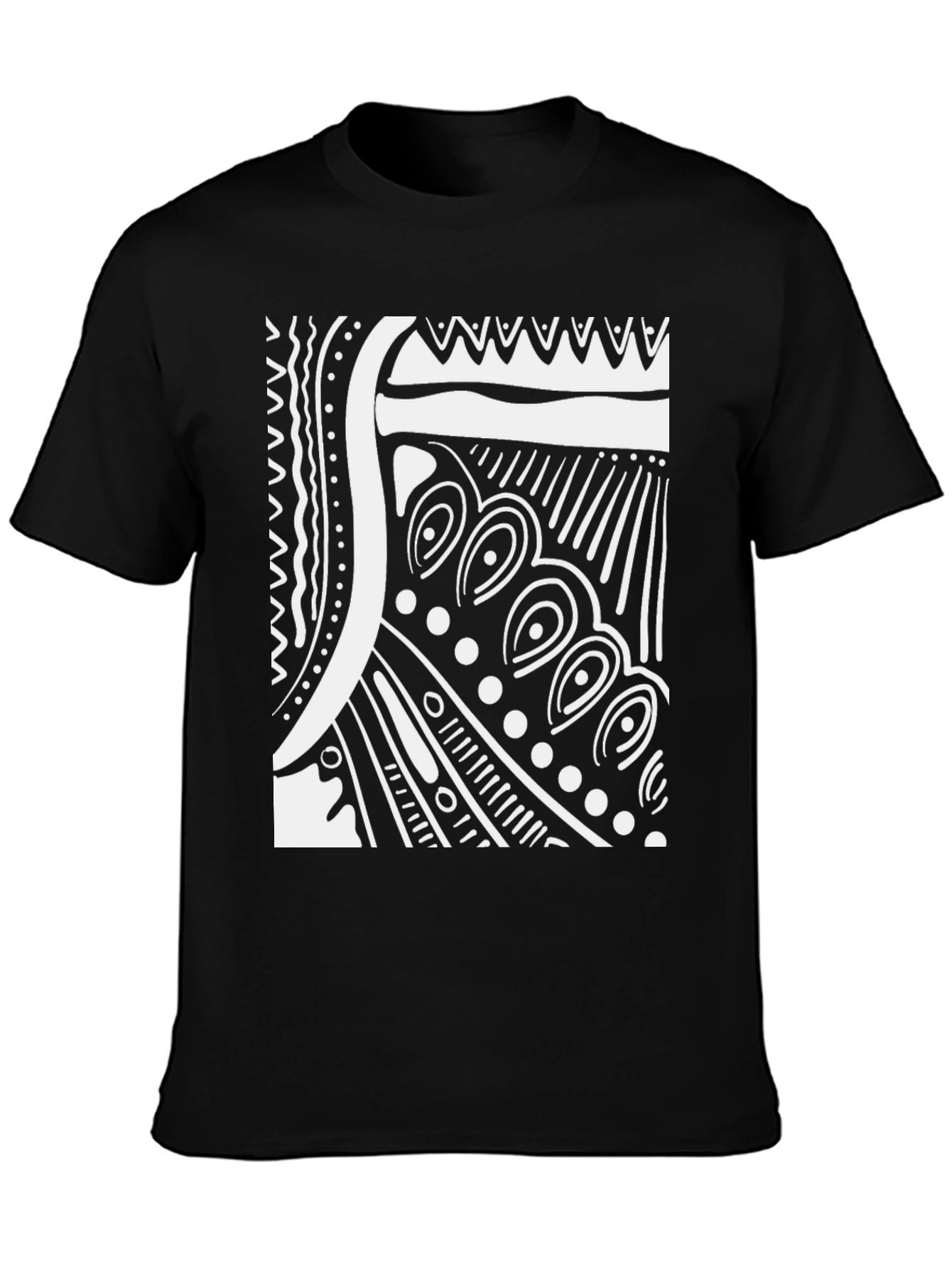 Black Abstract Tribal Design Black T-Shirt view 3